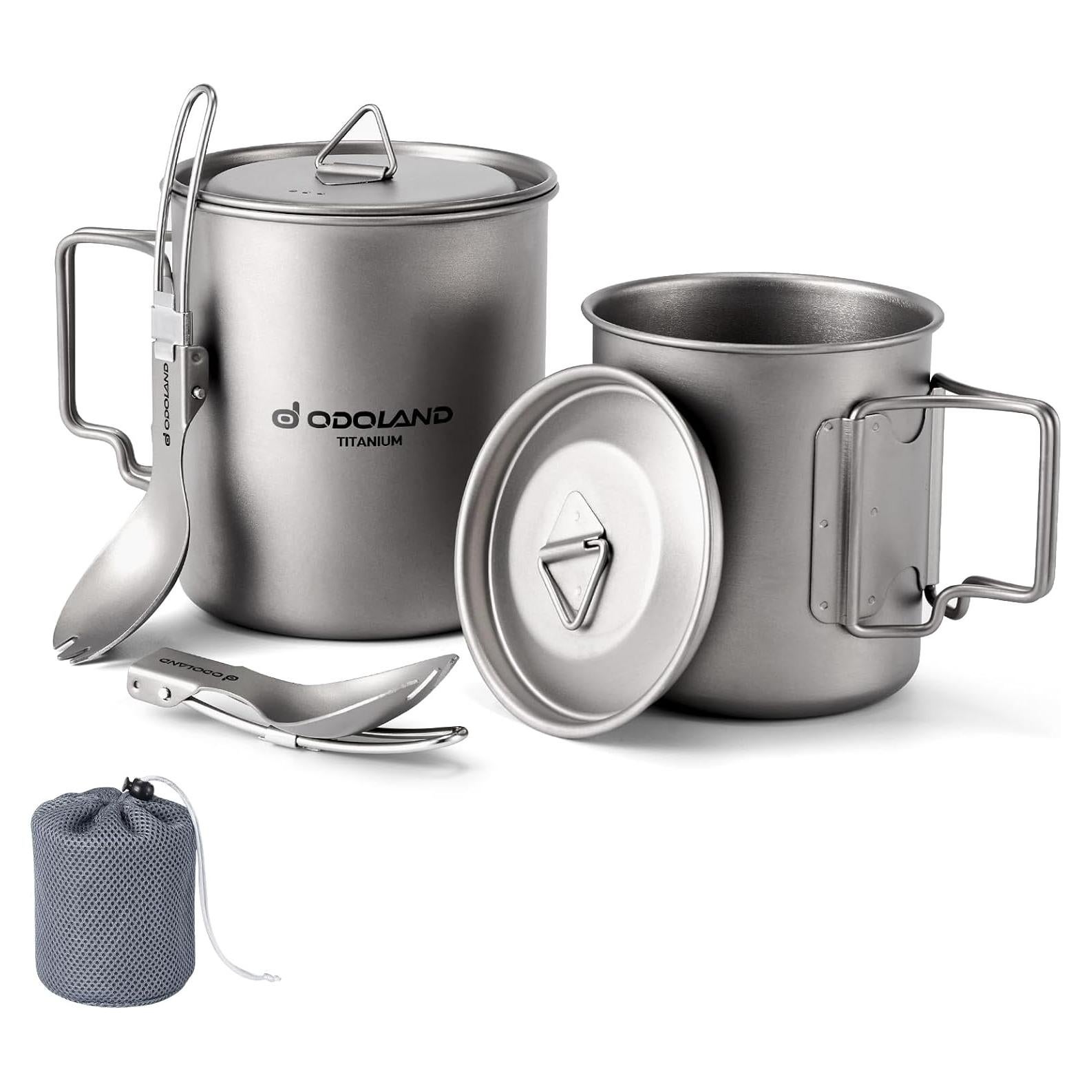 Olla de Camping Titanio Odoland 420ml y 750ml con Tapa y Cuchara