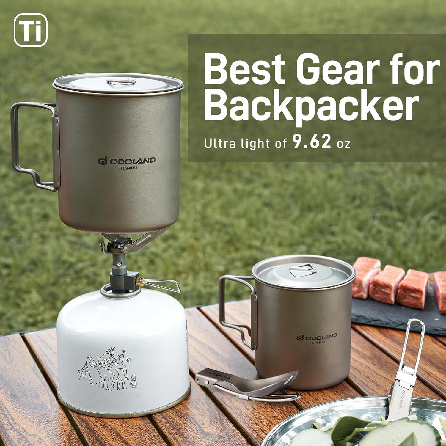 Olla de Camping Titanio Odoland 420ml y 750ml con Tapa y Cuchara