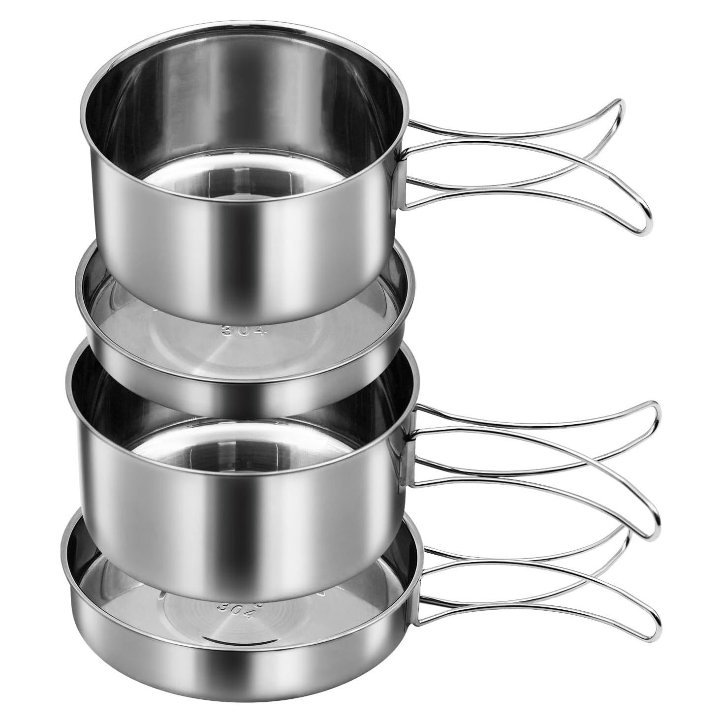 18/8 Stainless Steel Camping Cook Pot Set of 4 pcs, Camping Messware Kit, Camping Cooking Set, Backpacking Camping Cookware, Picnic Camping Cooking Mess Kit