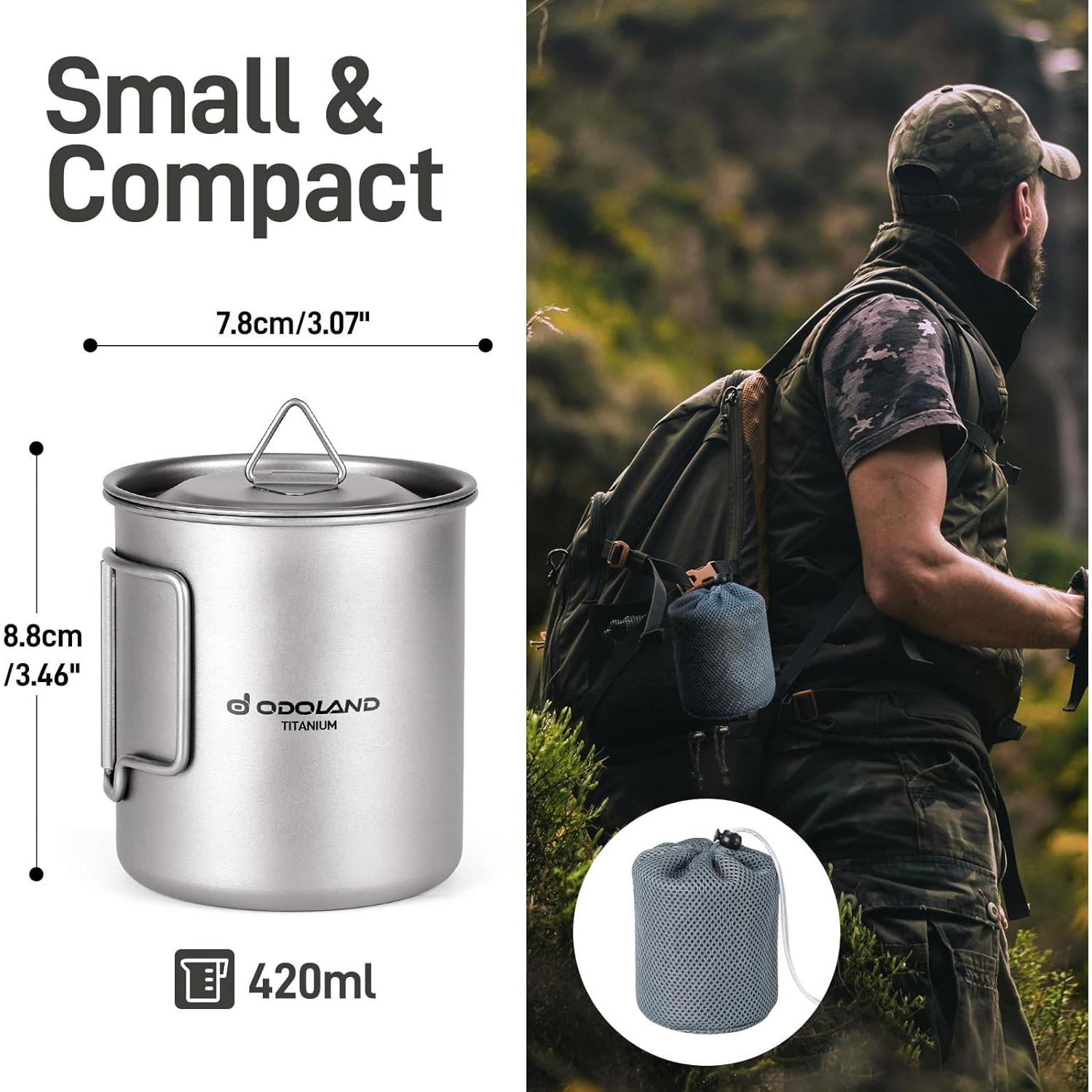 Olla de Camping Titanio Odoland 420ml con Tapa y Cuchara