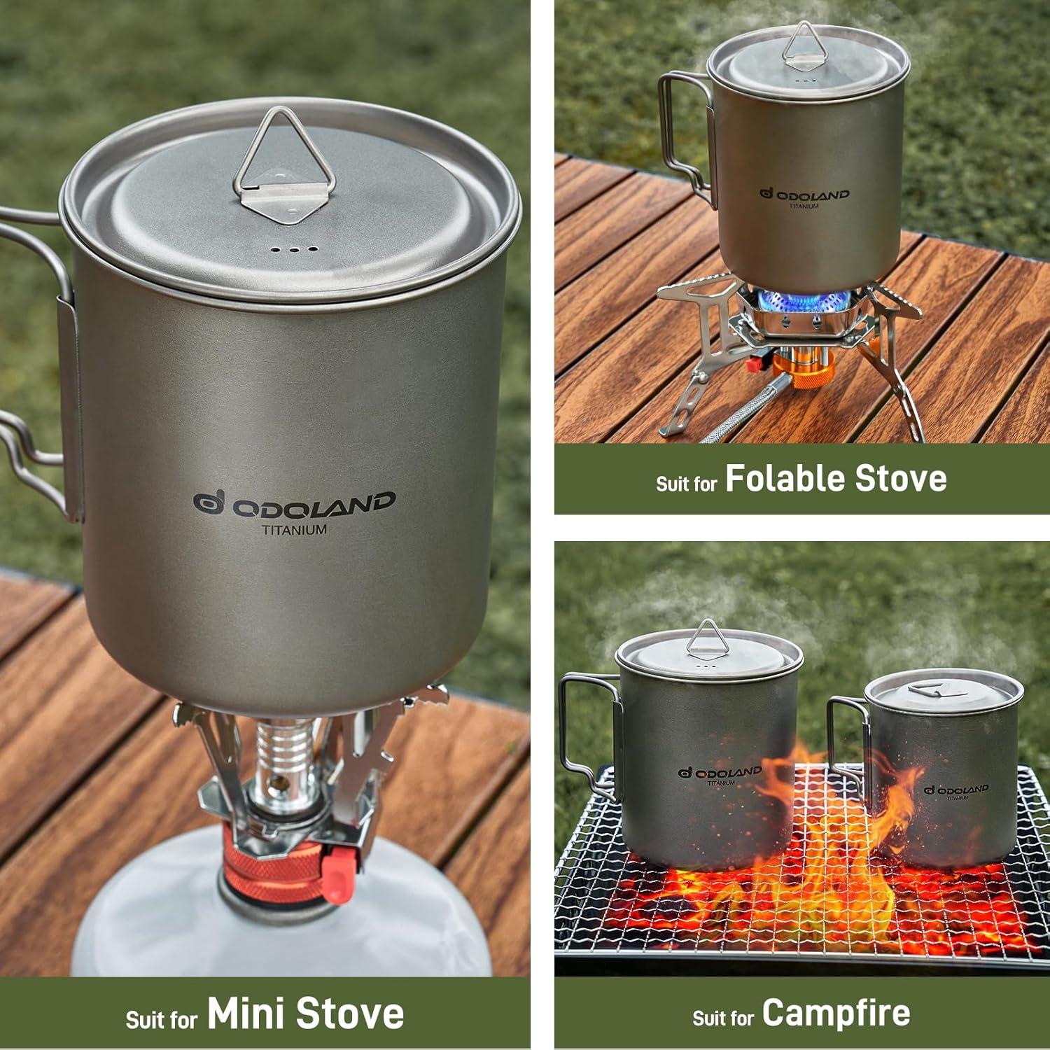 Olla de Camping Titanio Odoland 420ml con Tapa y Cuchara