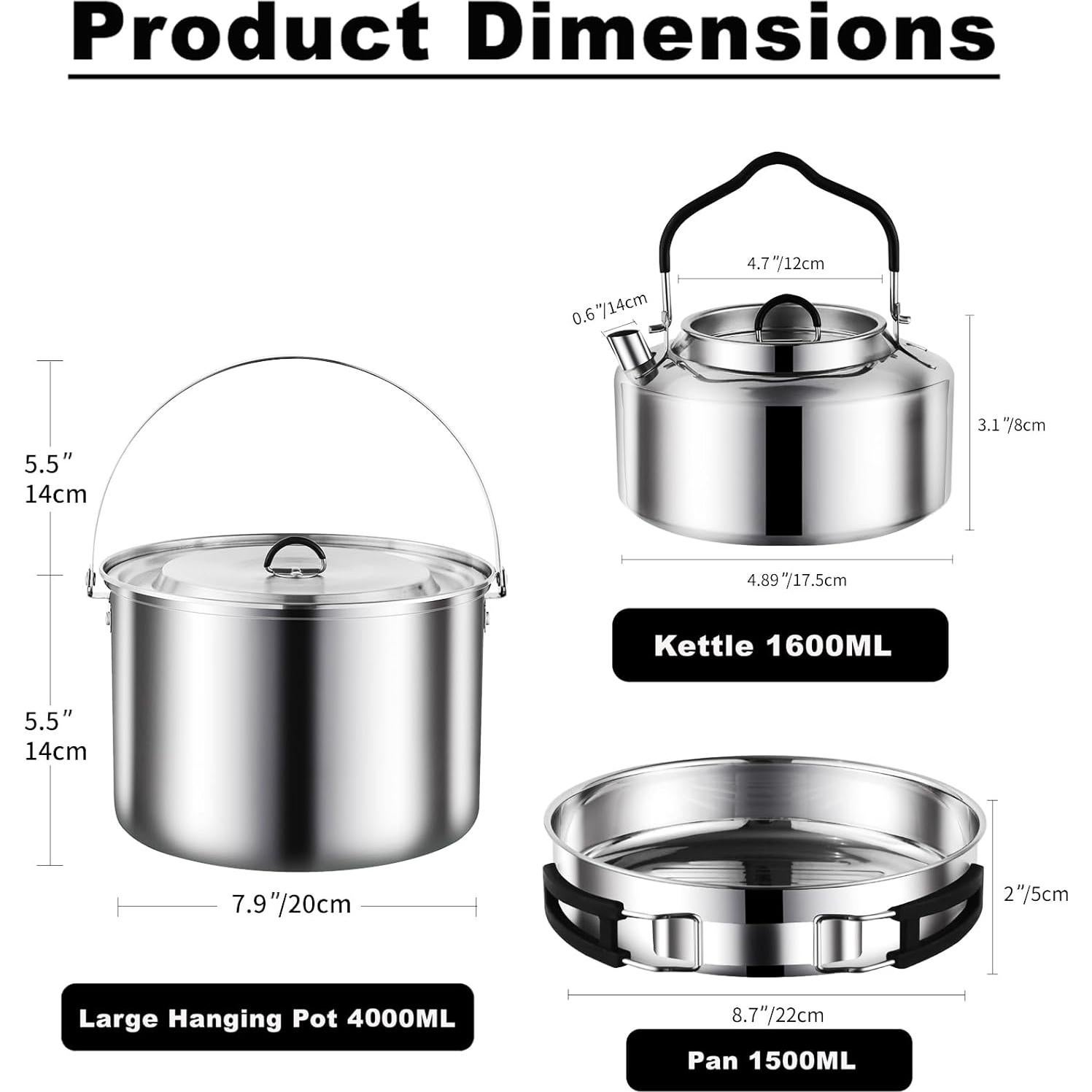Camping Cookware Mess Kit,304 Stainless Steel Camping Cooking Set,Camping Pot and Pan Set with Blows Cups Plates Forks Knives Spoons for Hiking, Picnic, Camping for 4 People