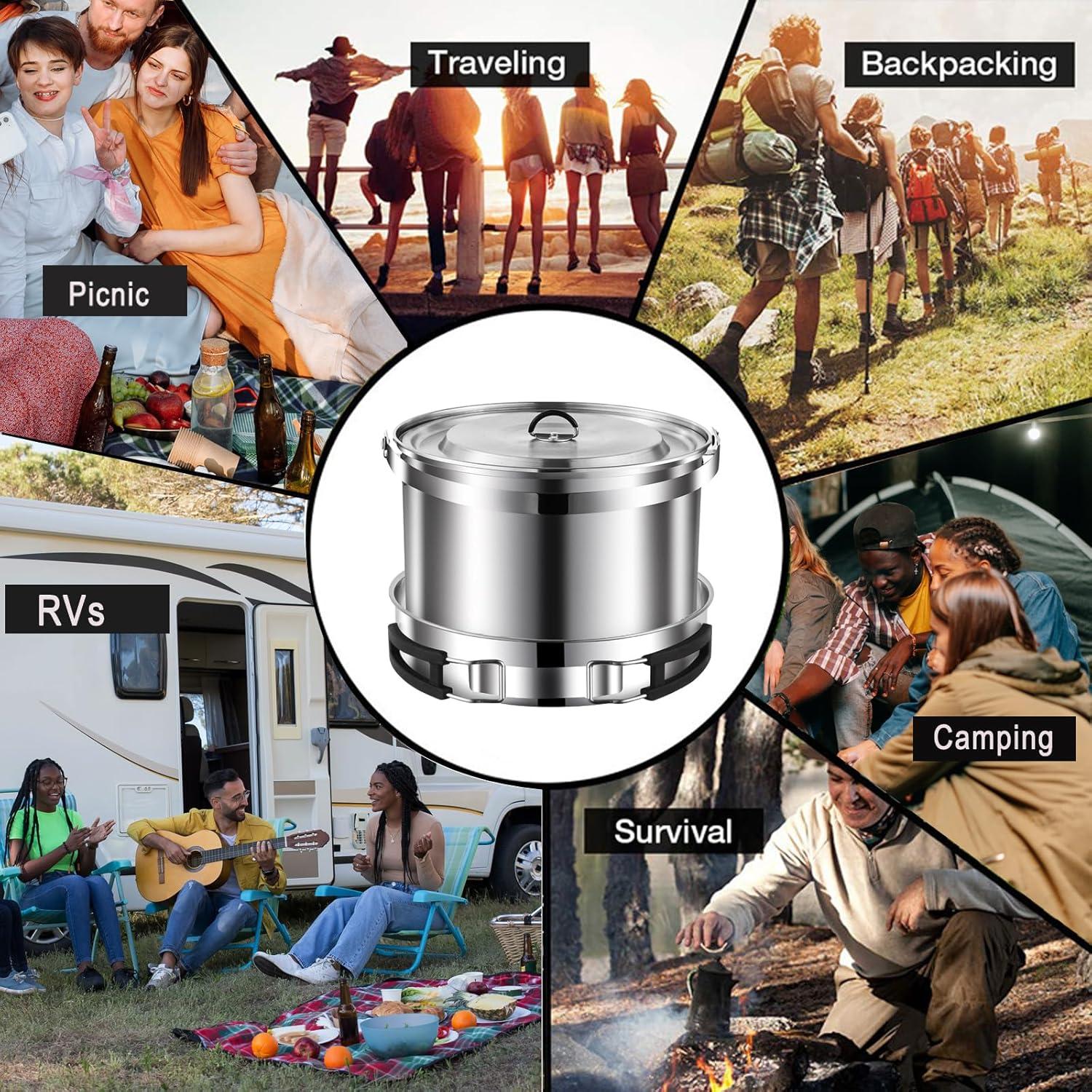 Camping Cookware Mess Kit,304 Stainless Steel Camping Cooking Set,Camping Pot and Pan Set with Blows Cups Plates Forks Knives Spoons for Hiking, Picnic, Camping for 4 People