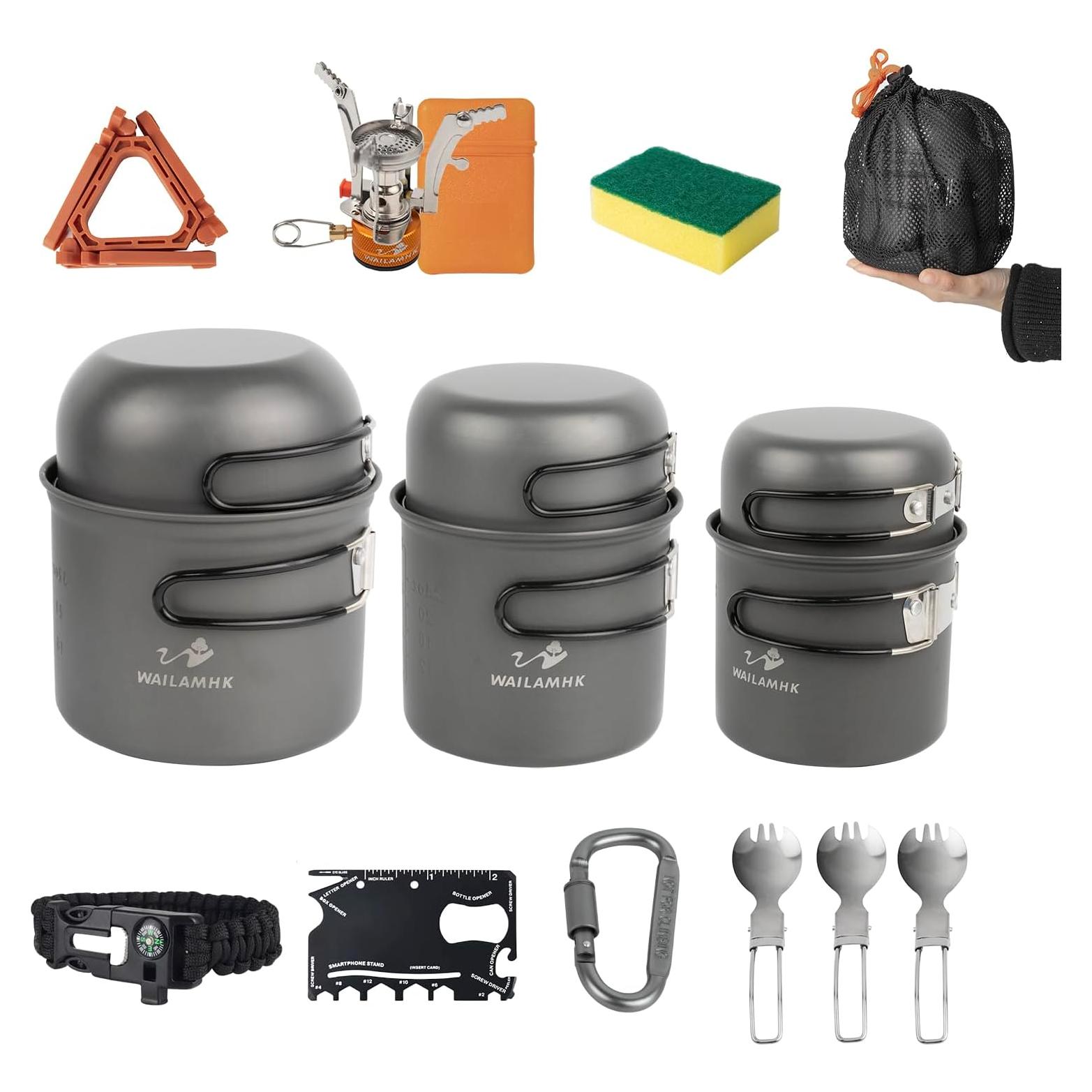 Kit de Cocina para Camping WAILAMHK 17 Piezas Aluminio 3 Personas