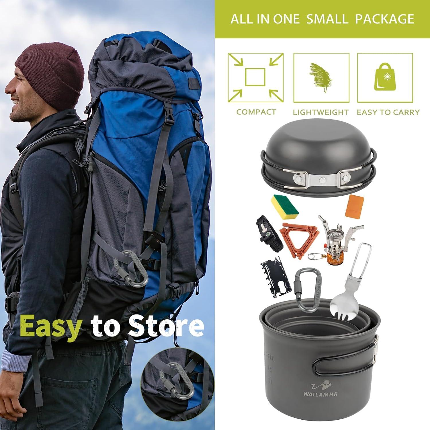 Kit de Cocina para Camping WAILAMHK 17 Piezas Aluminio 3 Personas