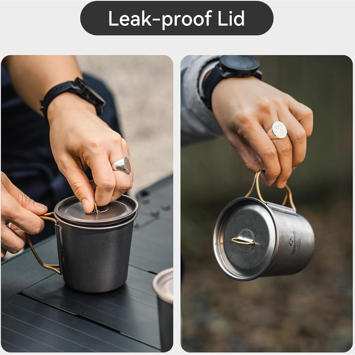 Titanium Mug, 450ml 15oz, Camping Coffee Cup with Foldable Handle and Lid, Lightweight Cup for Outdoor Backpacking Hiking