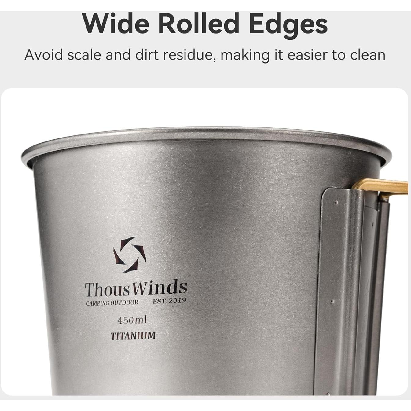 Titanium Mug, 450ml 15oz, Camping Coffee Cup with Foldable Handle and Lid, Lightweight Cup for Outdoor Backpacking Hiking