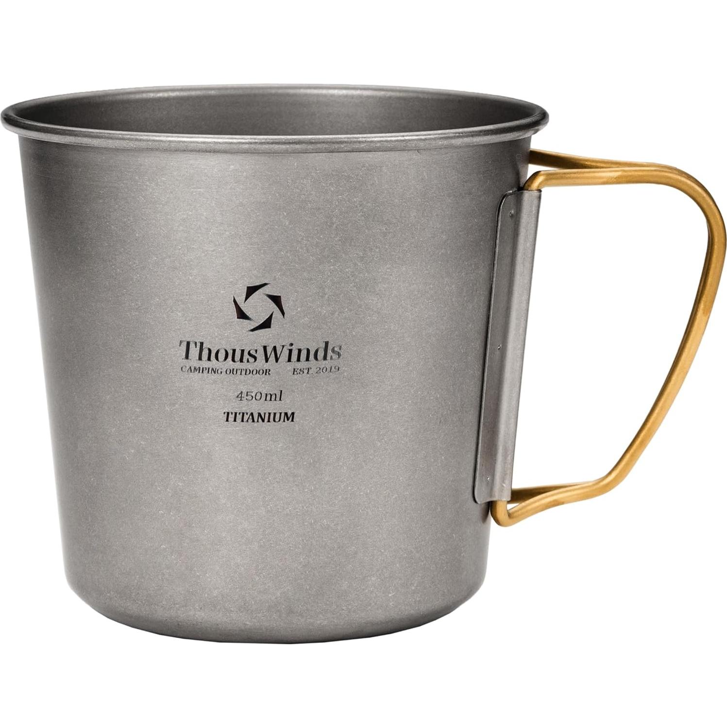 Titanium Mug, 450ml 15oz, Camping Coffee Cup with Foldable Handle and Lid, Lightweight Cup for Outdoor Backpacking Hiking