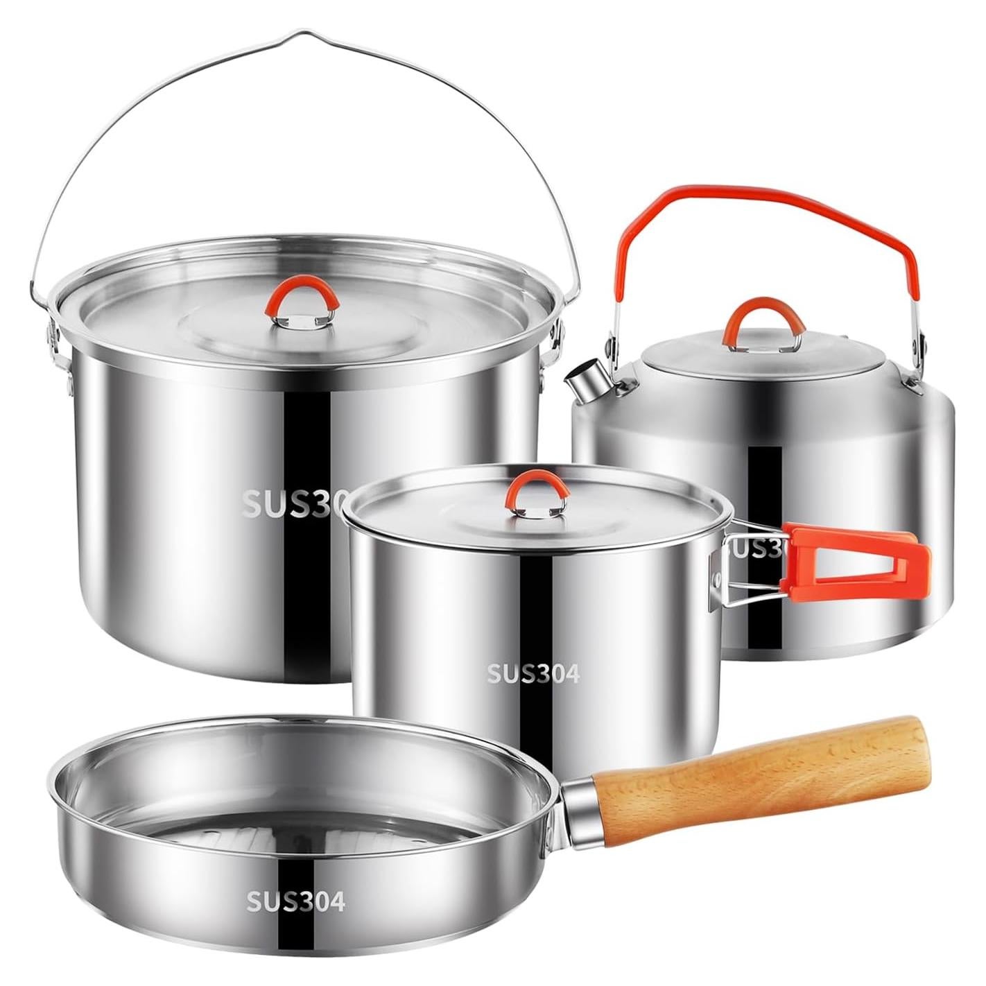 Juego de Cocina para Camping Pobowlgarls 4 Piezas Acero Inoxidable