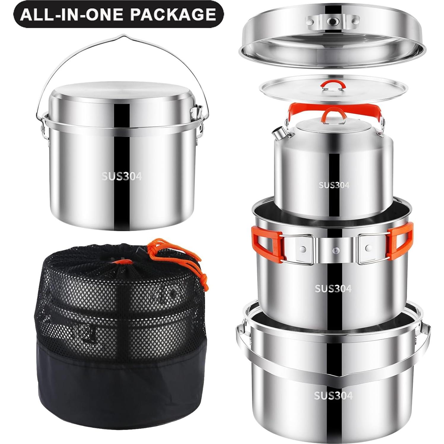 Juego de Cocina para Camping Pobowlgarls 4 Piezas Acero Inoxidable