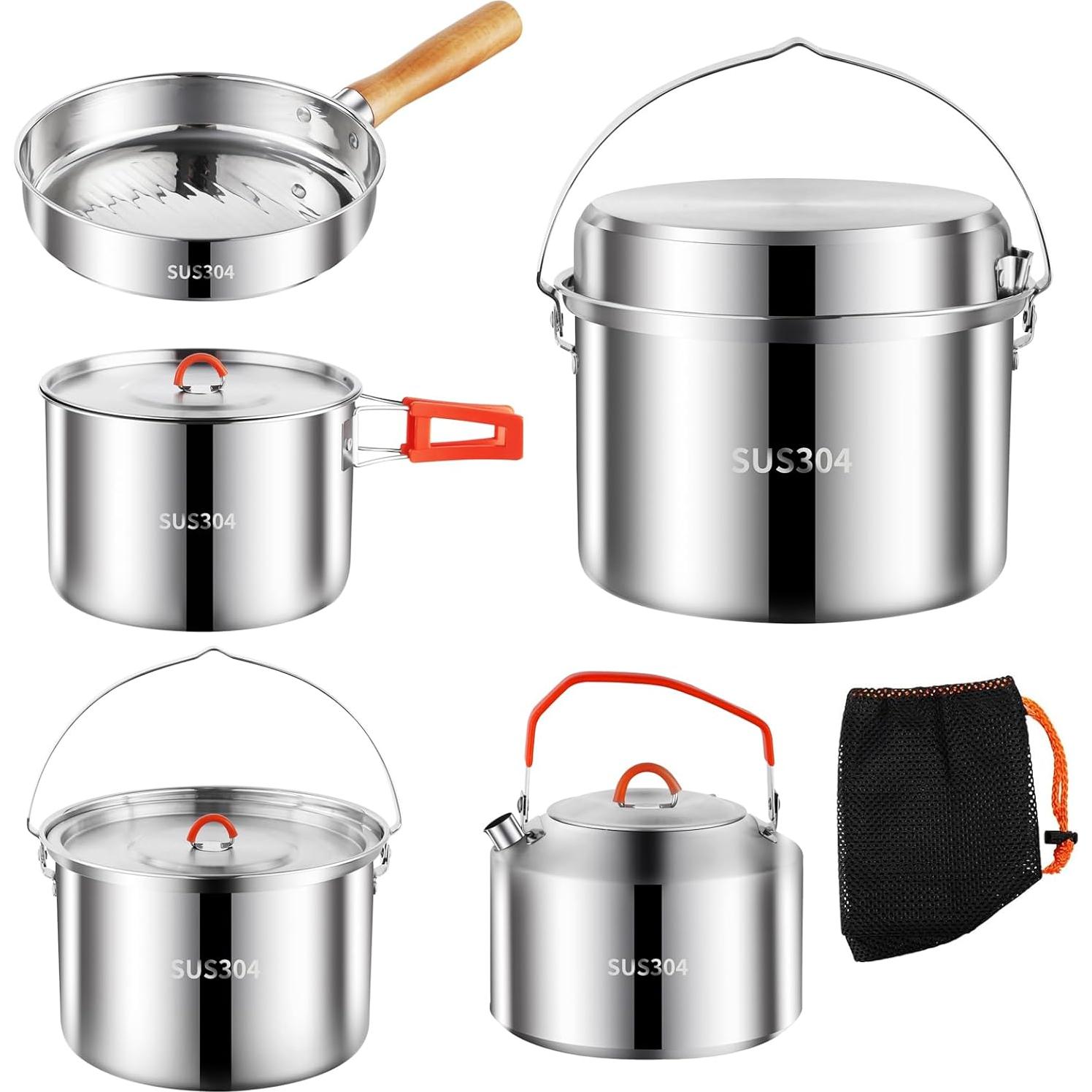 Juego de Cocina para Camping Pobowlgarls 4 Piezas Acero Inoxidable