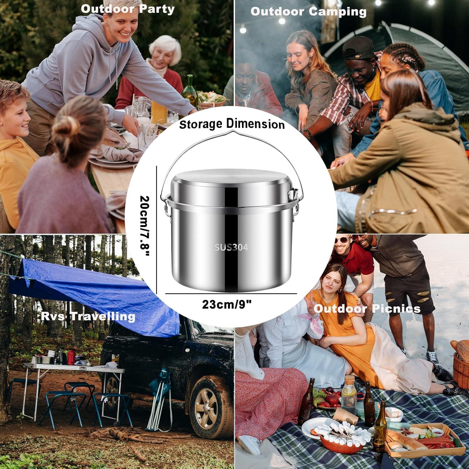 Juego de Cocina para Camping Pobowlgarls 4 Piezas Acero Inoxidable