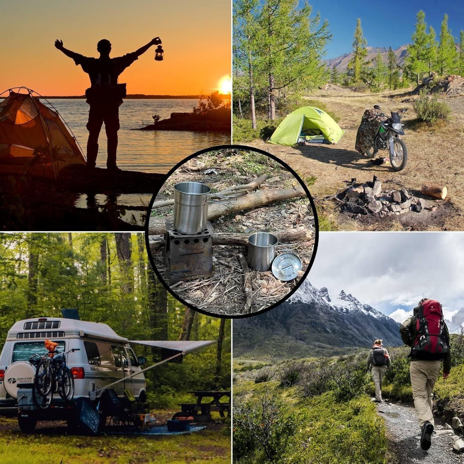 Juego de Tazas de Camping BeGrit Acero Inoxidable 304 3 en 1