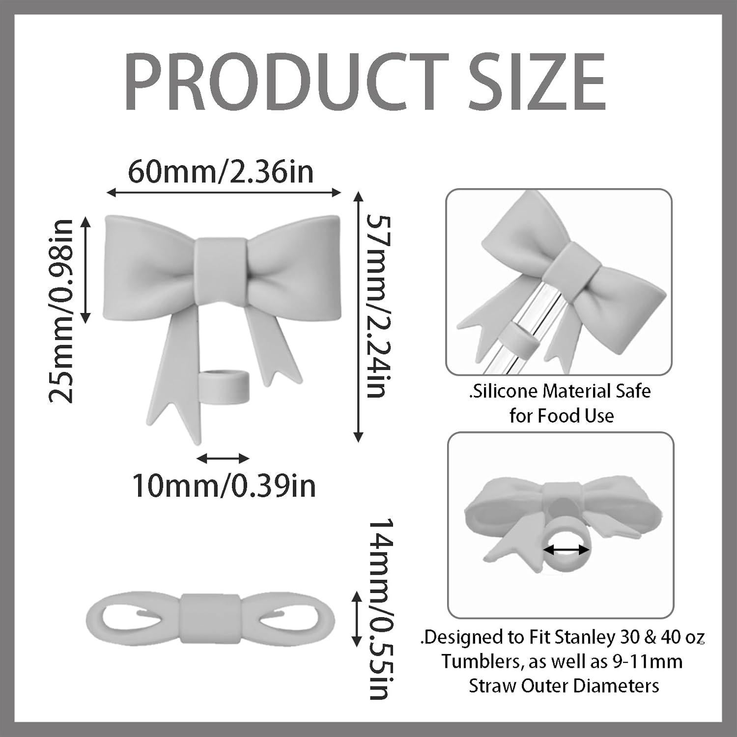 Cubiertas de Pajita DJAIOD 4 Pcs Silicona Gris 10mm