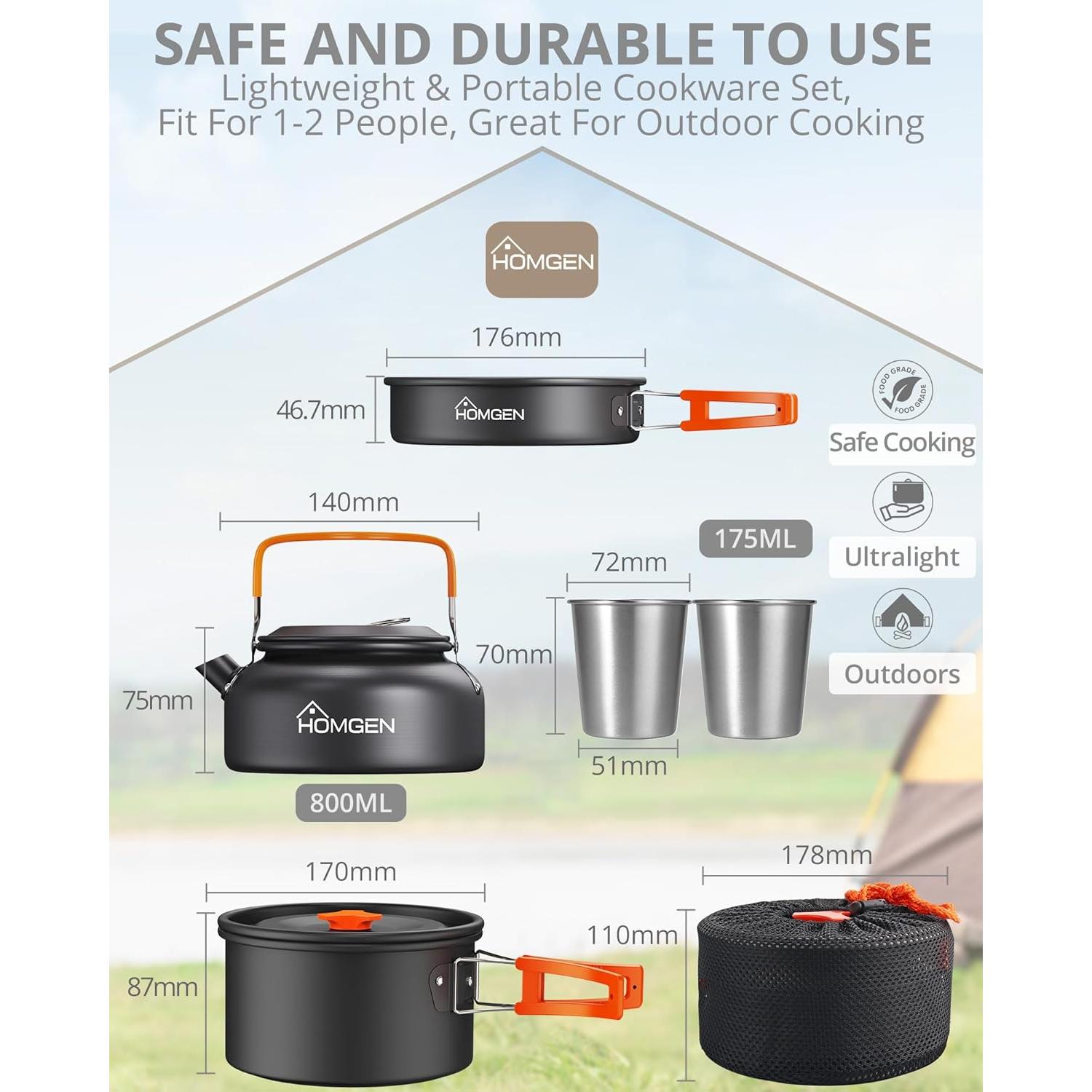 Juego de Cocina Portátil HOMGEN para Camping 2-3 Personas