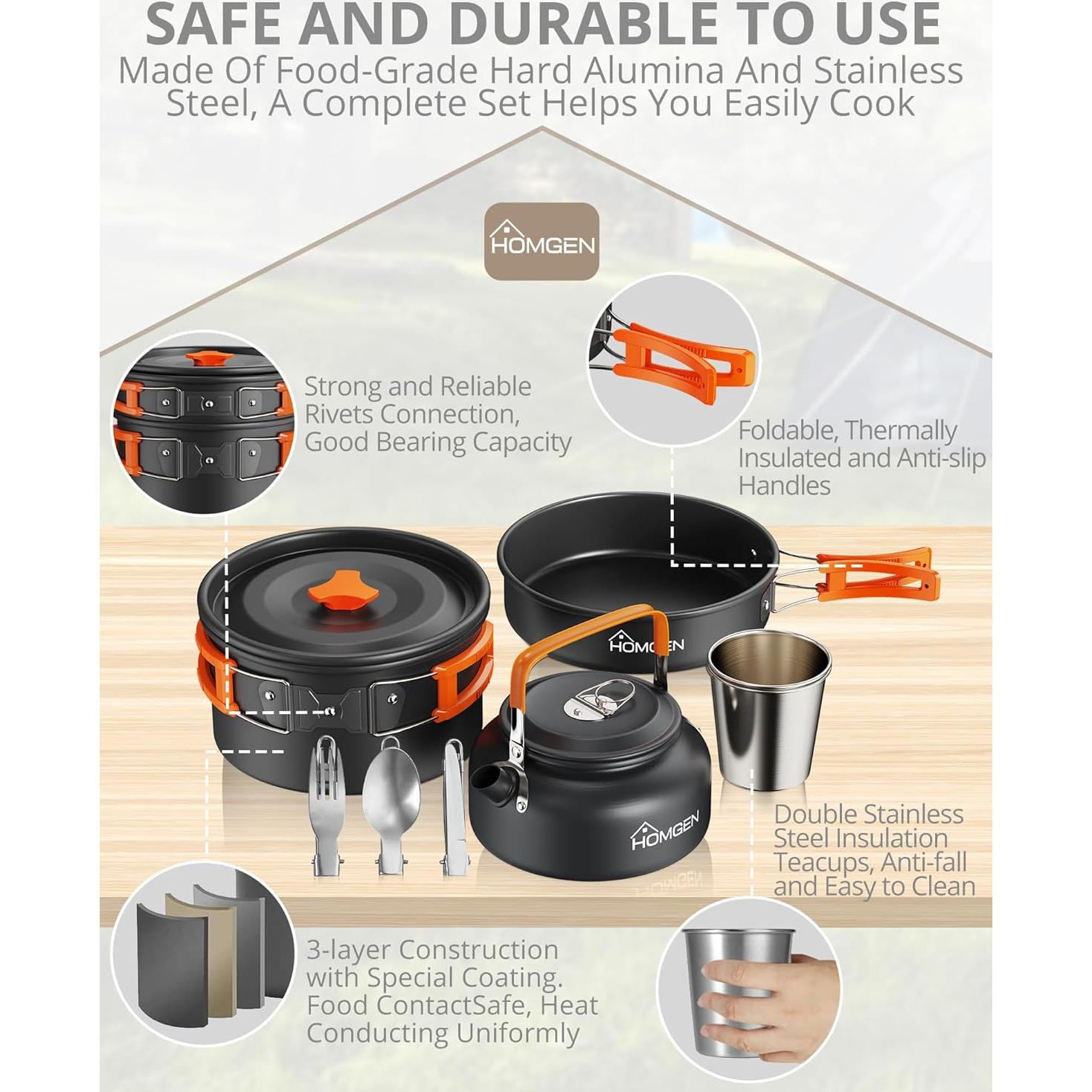 Juego de Cocina Portátil HOMGEN para Camping 2-3 Personas