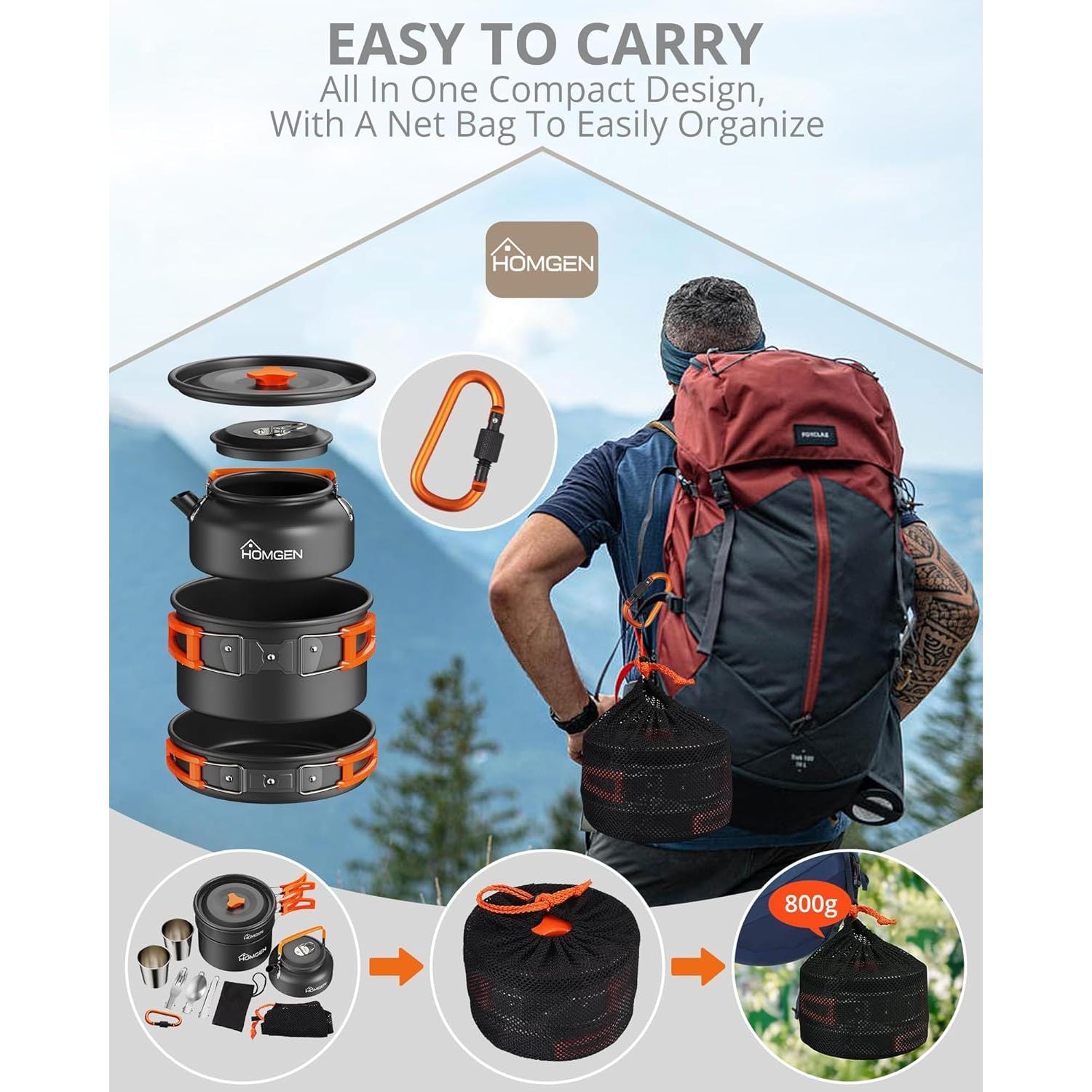 Juego de Cocina Portátil HOMGEN para Camping 2-3 Personas