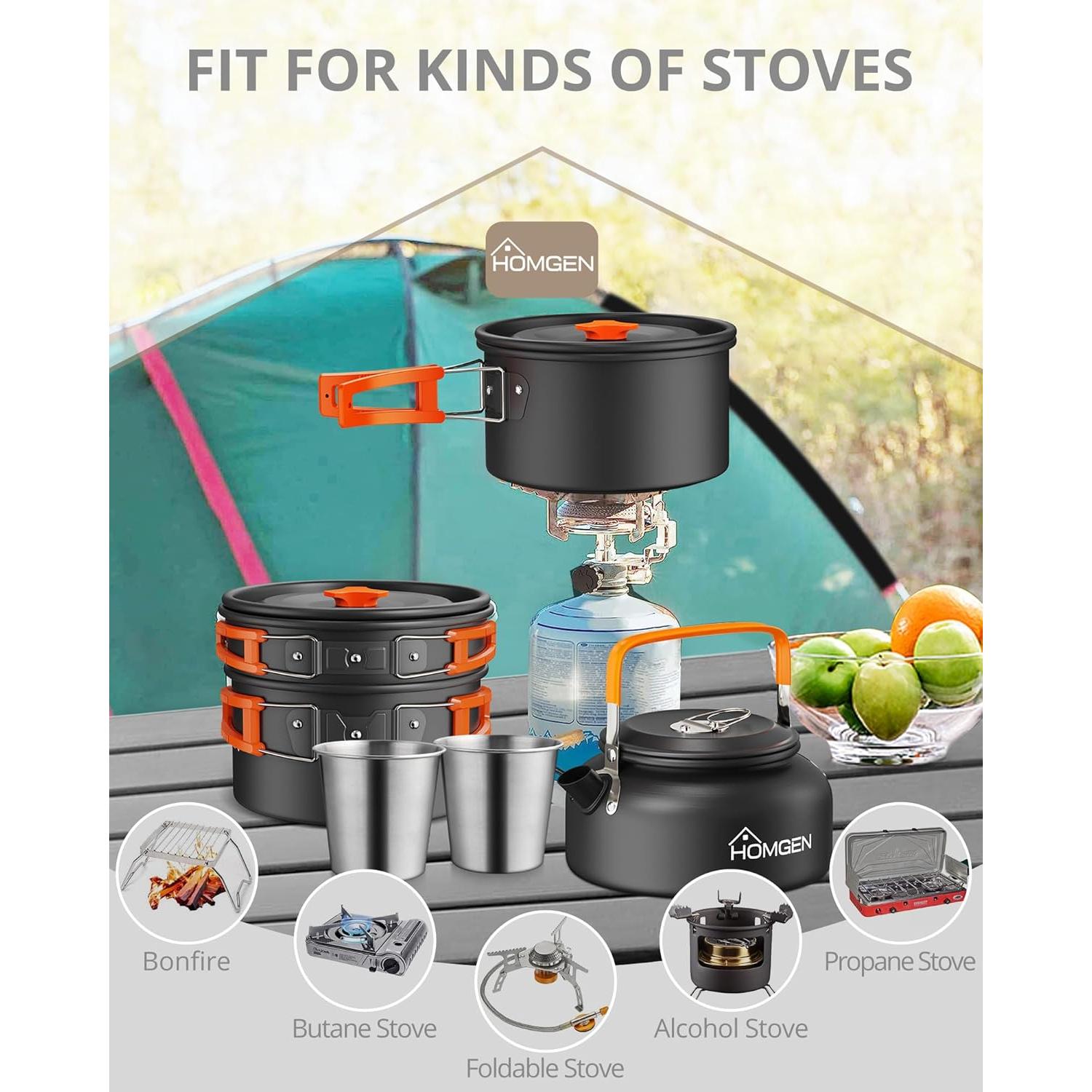 Juego de Cocina Portátil HOMGEN para Camping 2-3 Personas