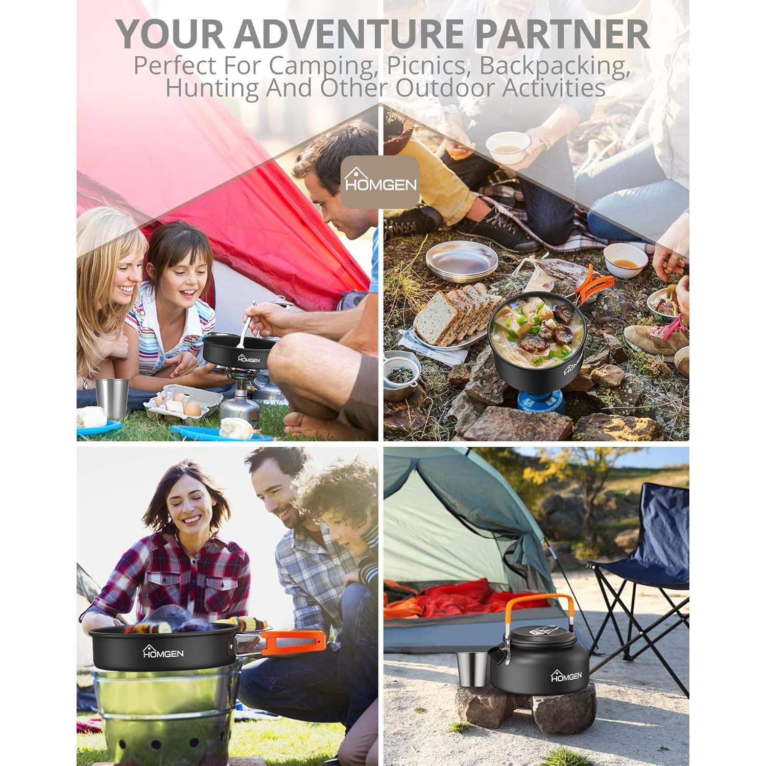 Juego de Cocina Portátil HOMGEN para Camping 2-3 Personas