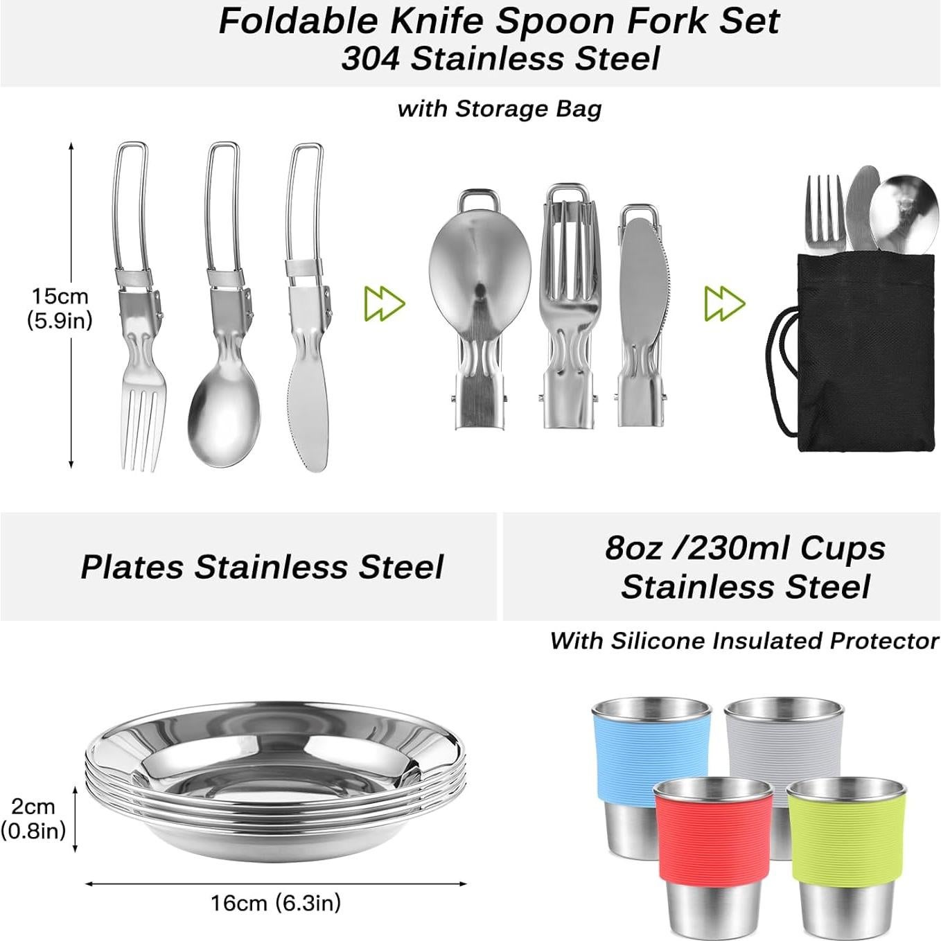 Kit de Utensilios de Cocina Camping Lixada 33 Piezas 4 Personas