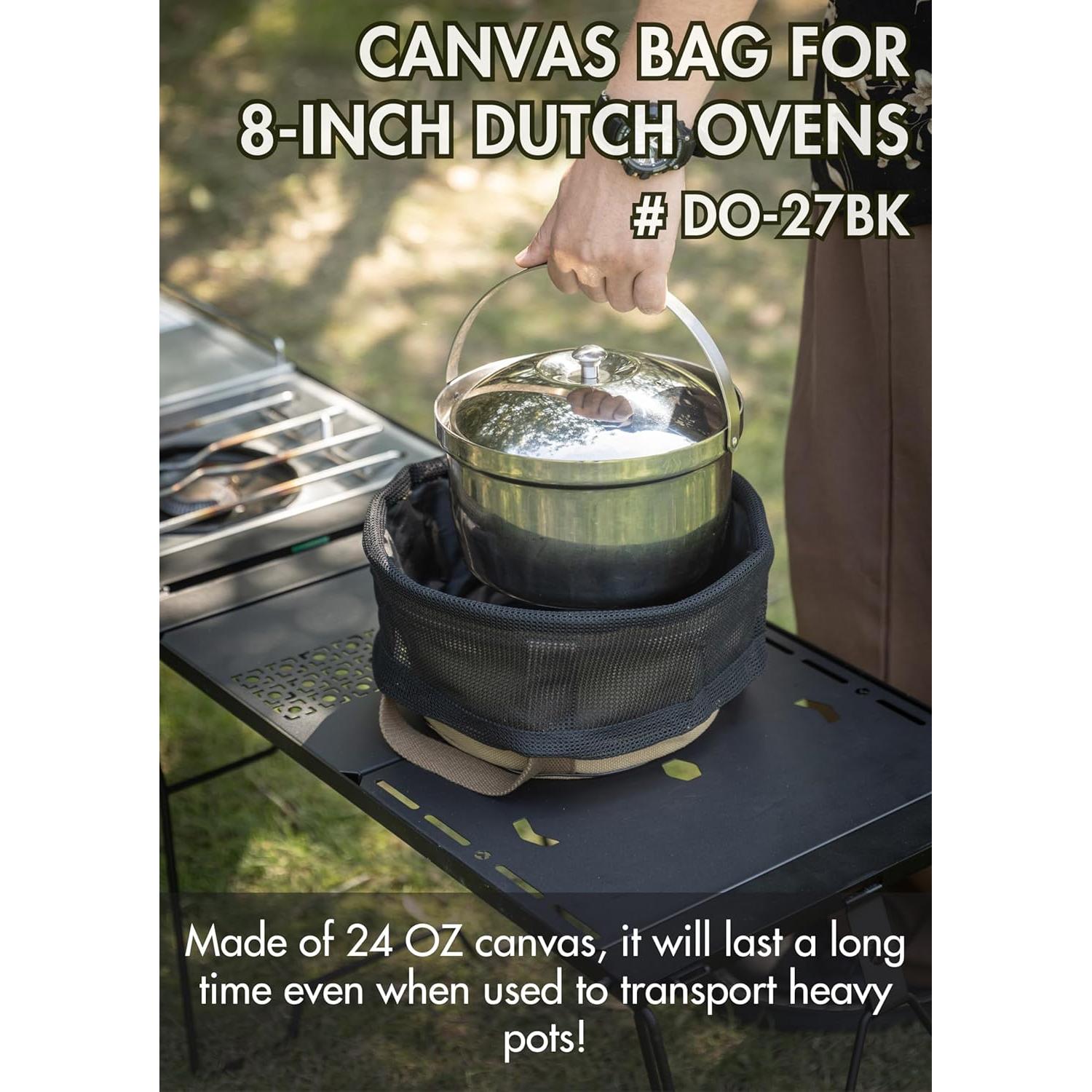 Dutch Oven Bag for 8-inch Dutch Oven w/o Feet Canvas Extra Thick Round Cooking System Storage Bag Stock Pot Case DO-27-BK