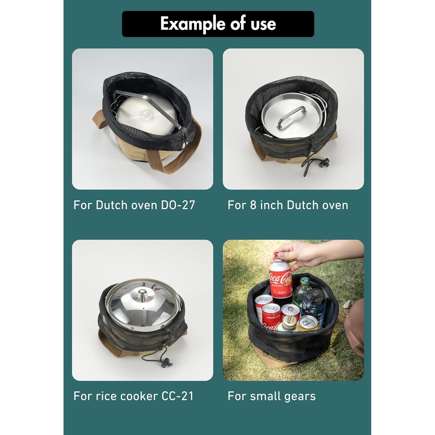 Dutch Oven Bag for 8-inch Dutch Oven w/o Feet Canvas Extra Thick Round Cooking System Storage Bag Stock Pot Case DO-27-BK