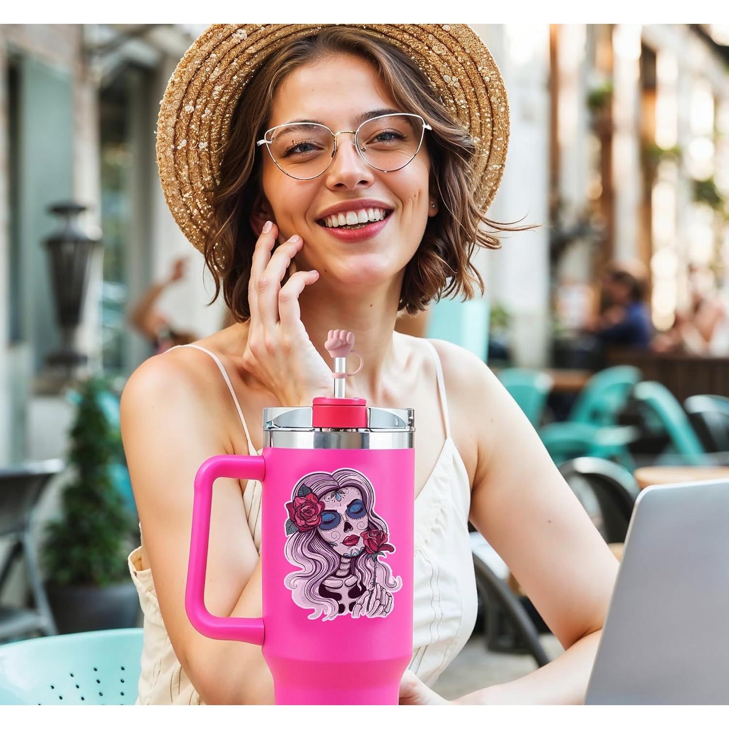 Paquete de 4 Toppers de Popote HIENAJ Rosa para Stanley 30-40 oz