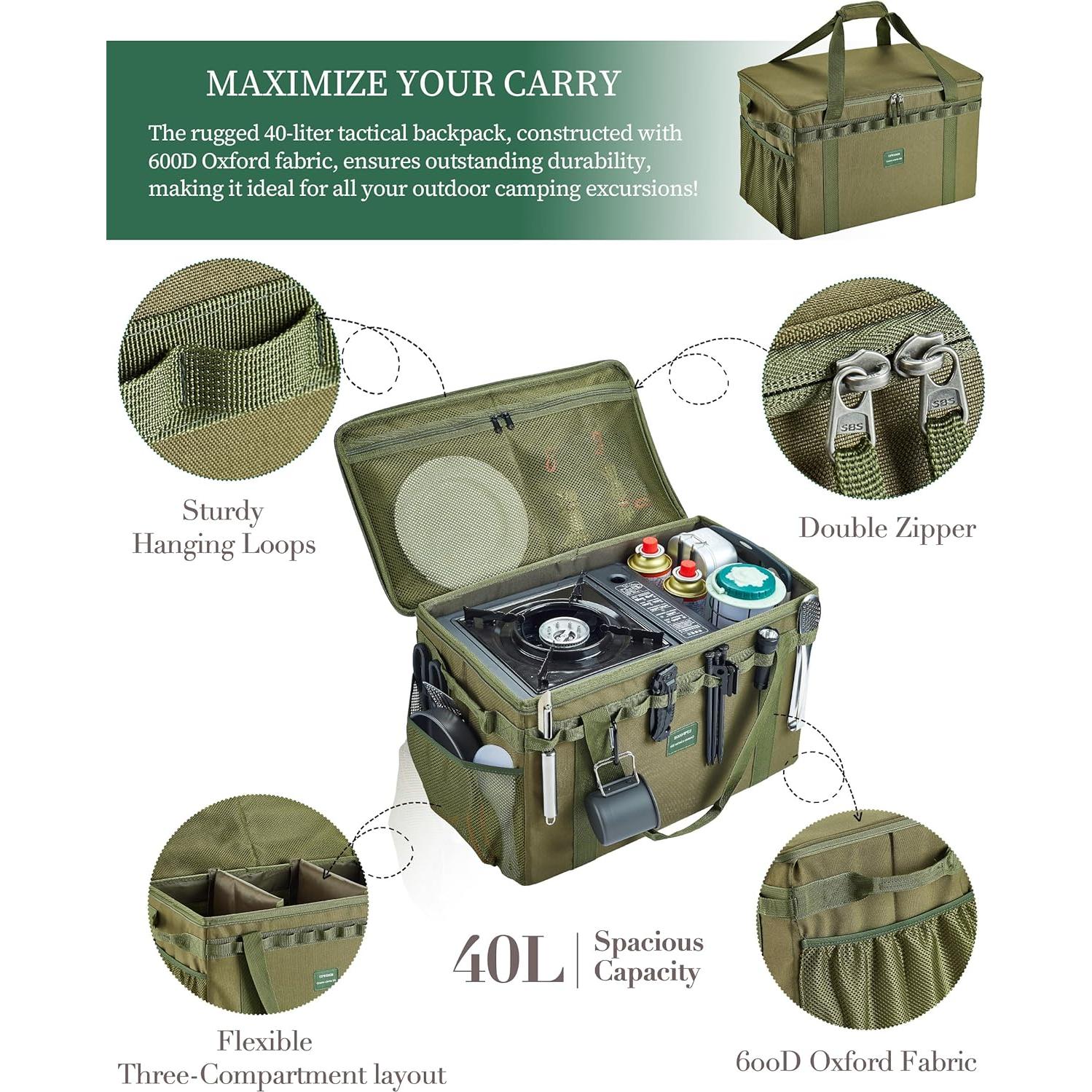 Bolsa de Almacenamiento Táctica UPWOIGH 40L Impermeable Verde