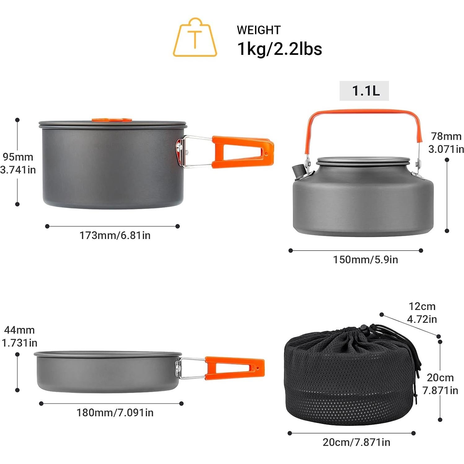 Juego de Utensilios de Camping YETO 9 Piezas Aluminio Plegable