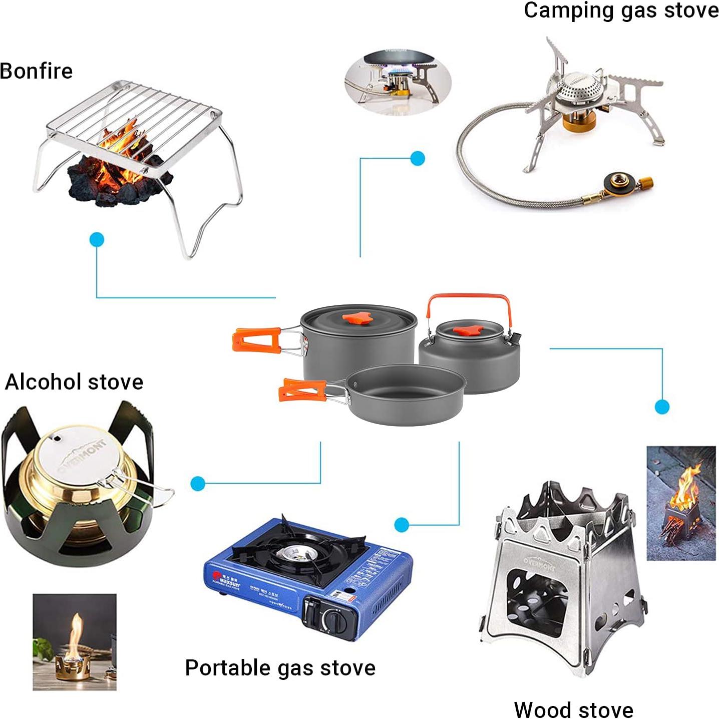 Juego de Utensilios de Camping YETO 9 Piezas Aluminio Plegable