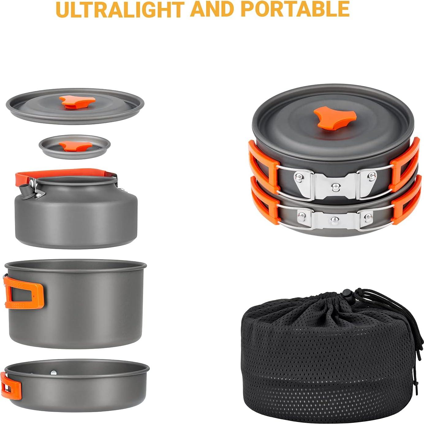 Juego de Utensilios de Camping YETO 9 Piezas Aluminio Plegable