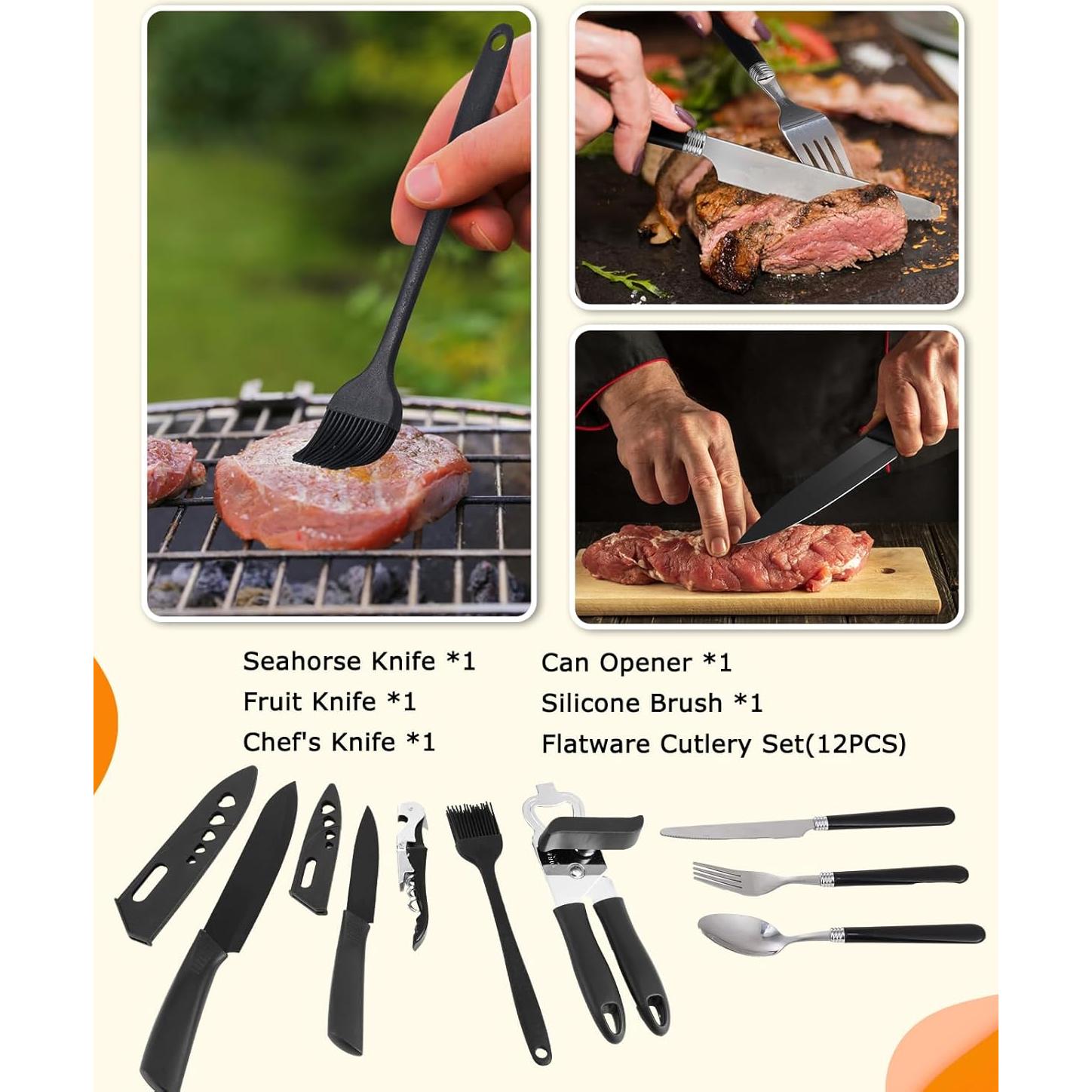 Juego de Cocina Camping Hozzen 33 Piezas Acero Inoxidable