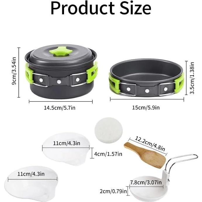 EatingBiting 10pcs Camping Cookware Mess Kit for Backpacking Gear Cooking Pots and Pans Set Backpacking Stove/Portable Stove Compatible Camp Kitchen Pot Utensils Camp Kitchen Equipment Accessories