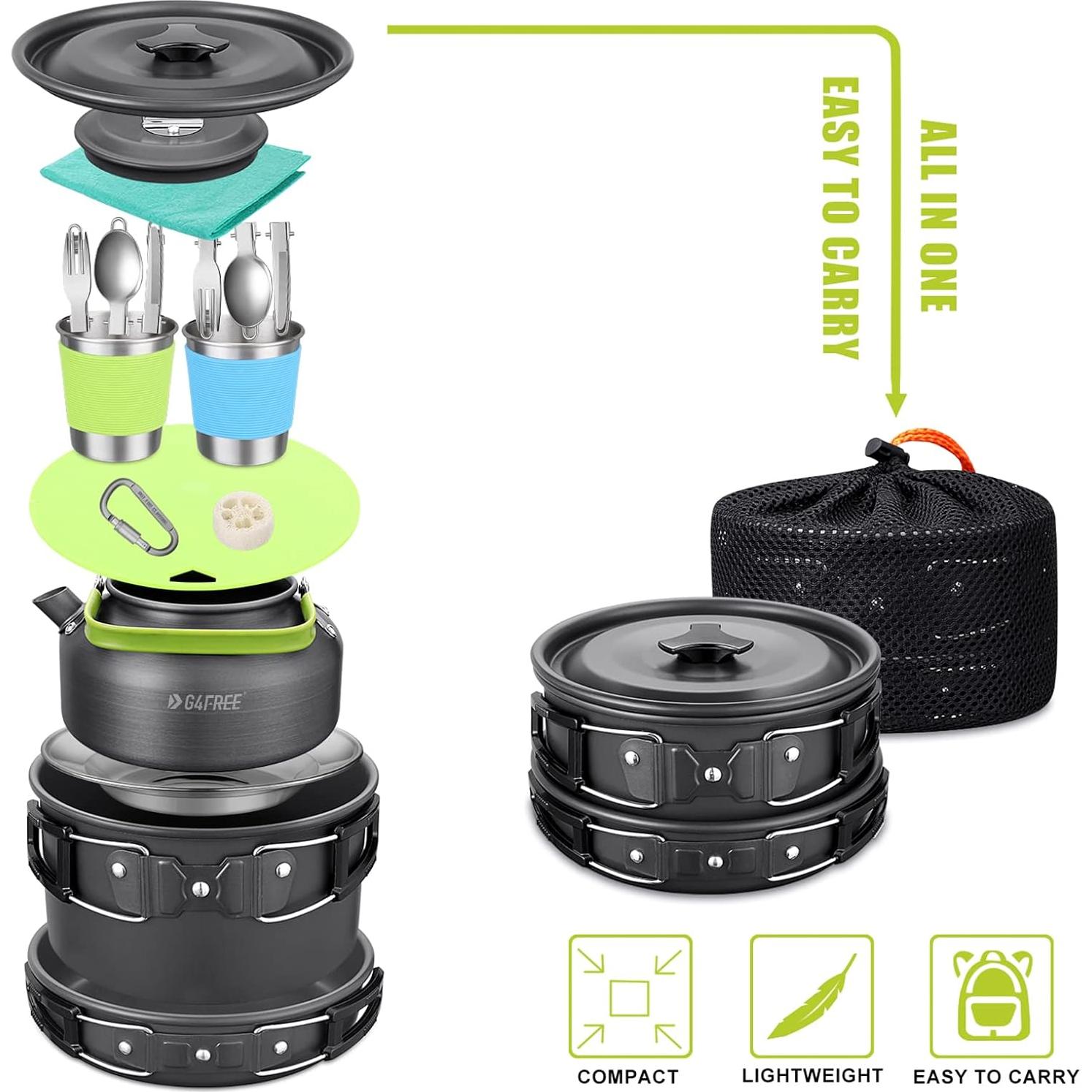 Kit de Cocina para Camping G4Free 19 Piezas Antiadherente