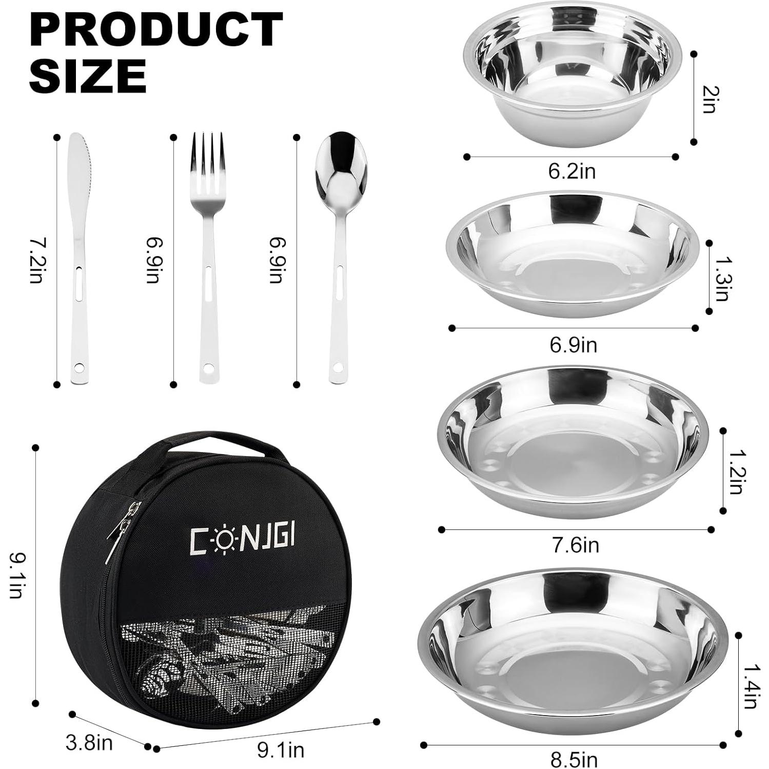 Set de Vajilla de Camping 28 Piezas CONJGI Acero Inoxidable