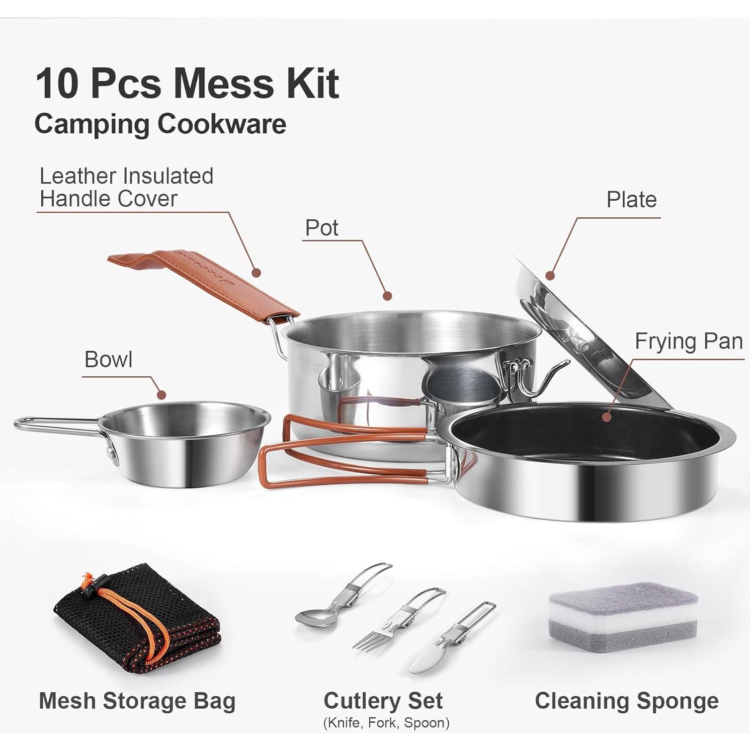 Set de Camping Odoland 10 Piezas Acero Inoxidable 1.3L