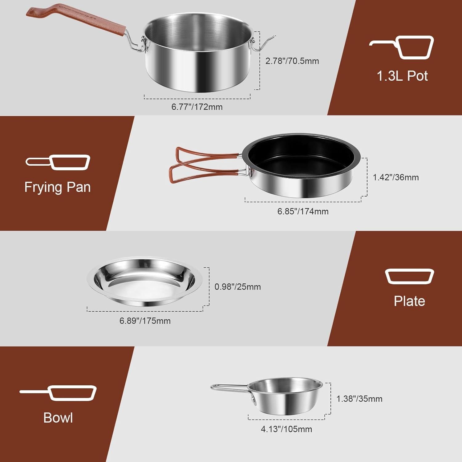 Set de Camping Odoland 10 Piezas Acero Inoxidable 1.3L