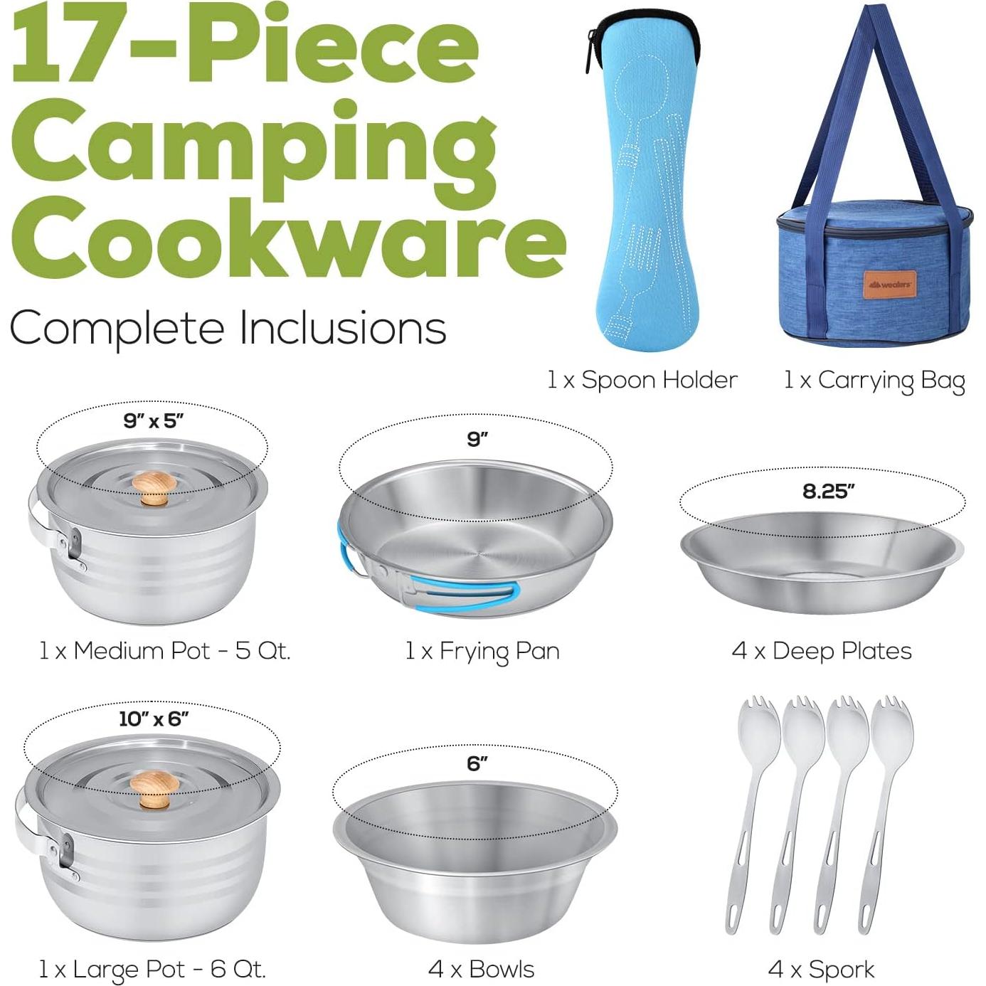 Juego de Utensilios y Vajilla para Camping Wealers - 17 Piezas
