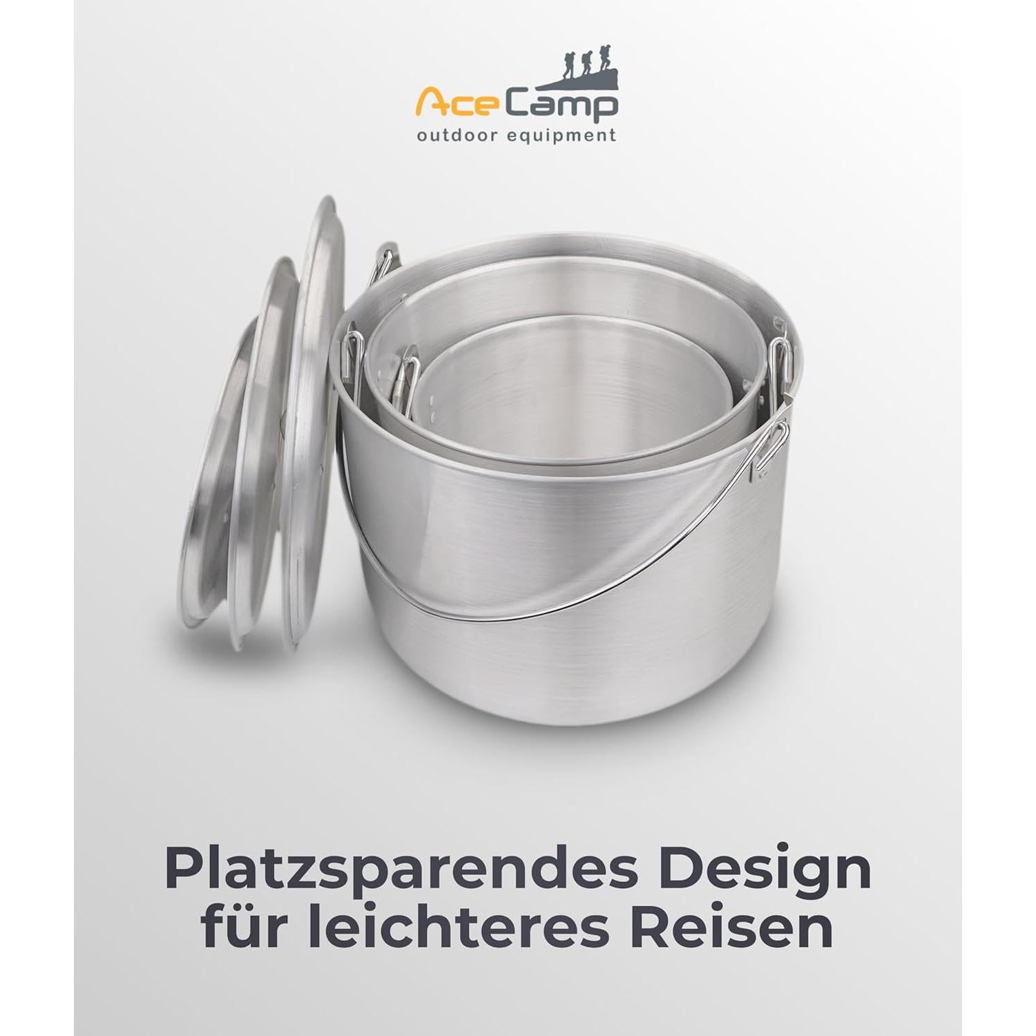 Juego de Ollas de Cocina AceCamp Aluminio 4L 8L 12L Plegables