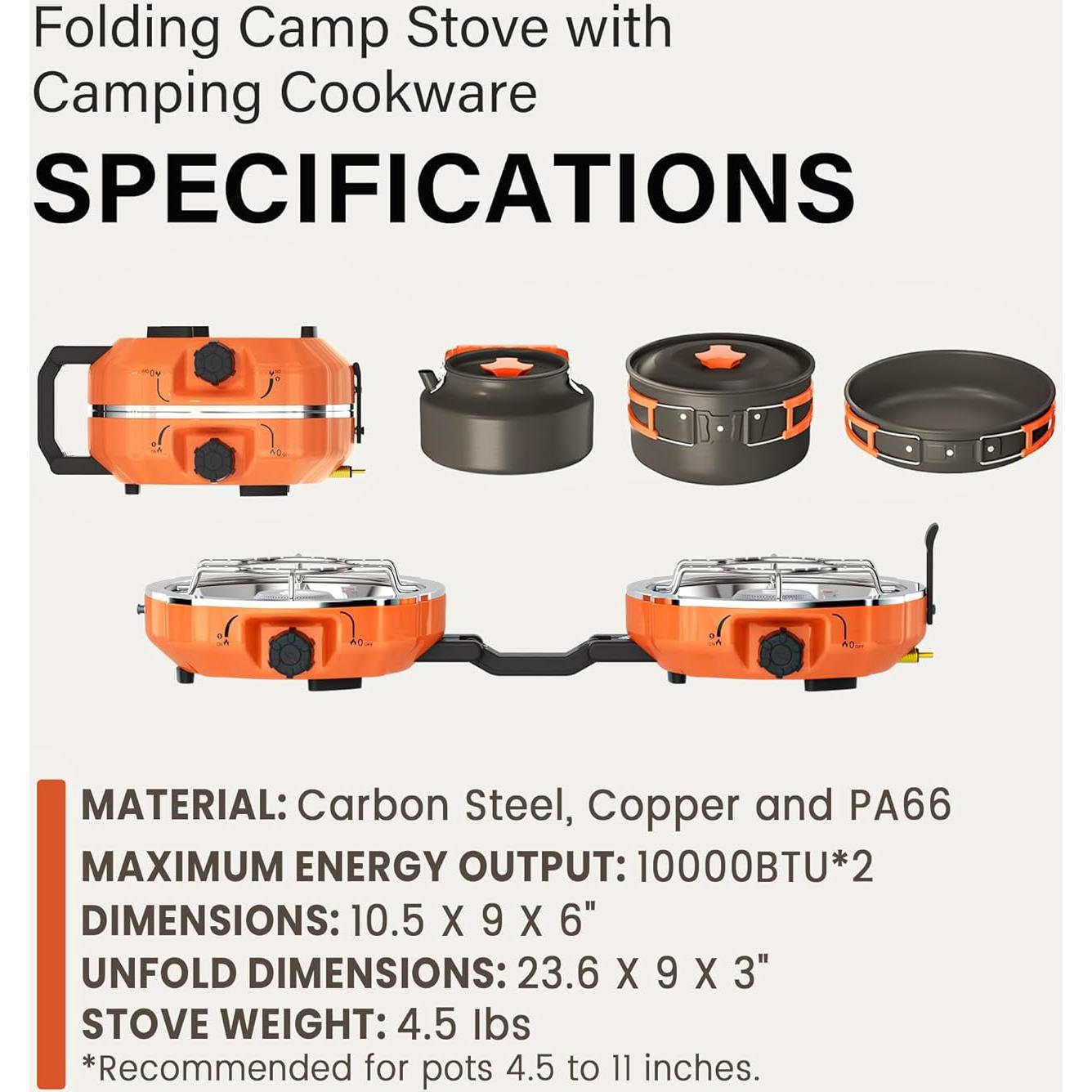 Estufa de Camping Plegable COFIYARD 2 Quemadores Gas Propano