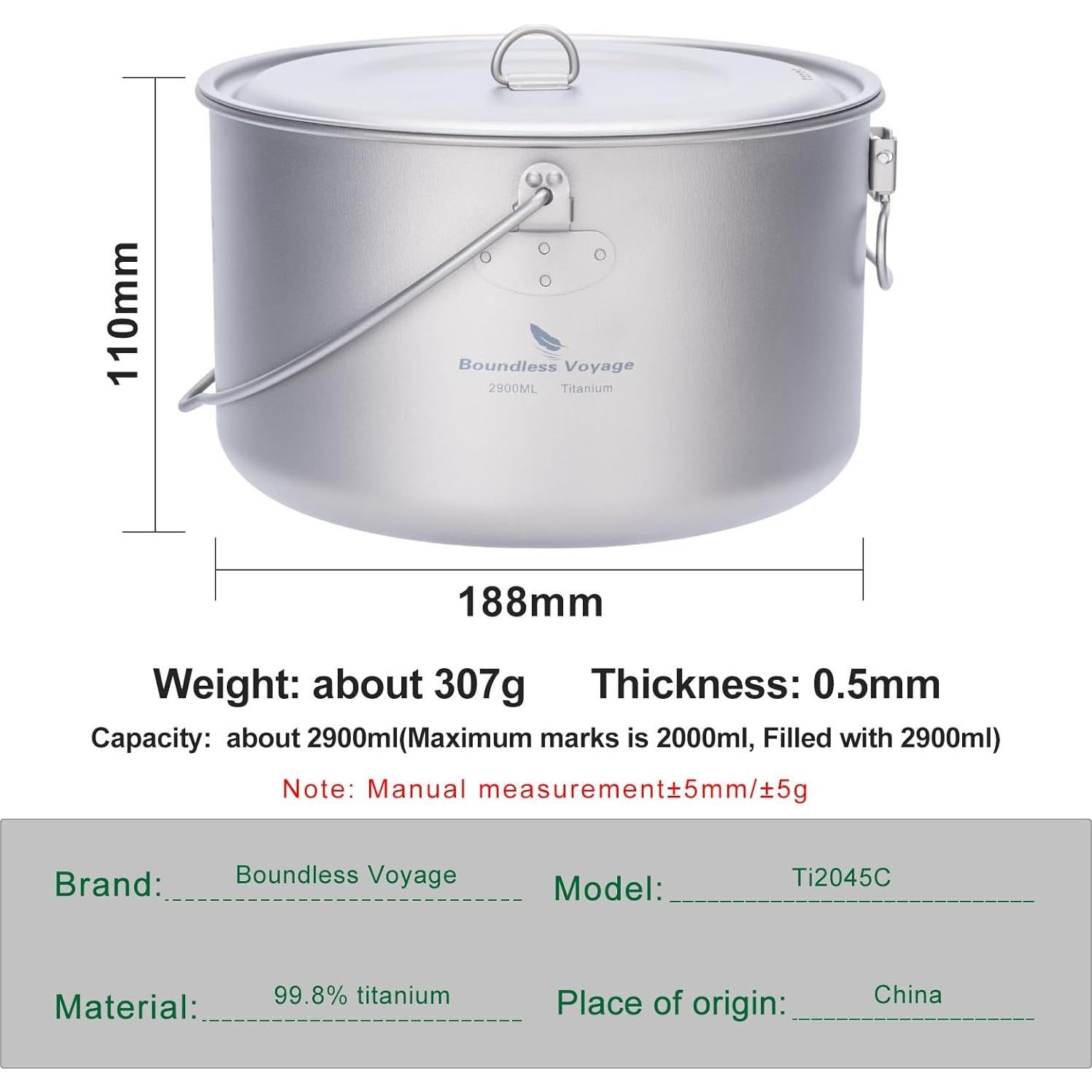Olla Colgante Titanio Boundless Voyage 2900ml Ultraligera