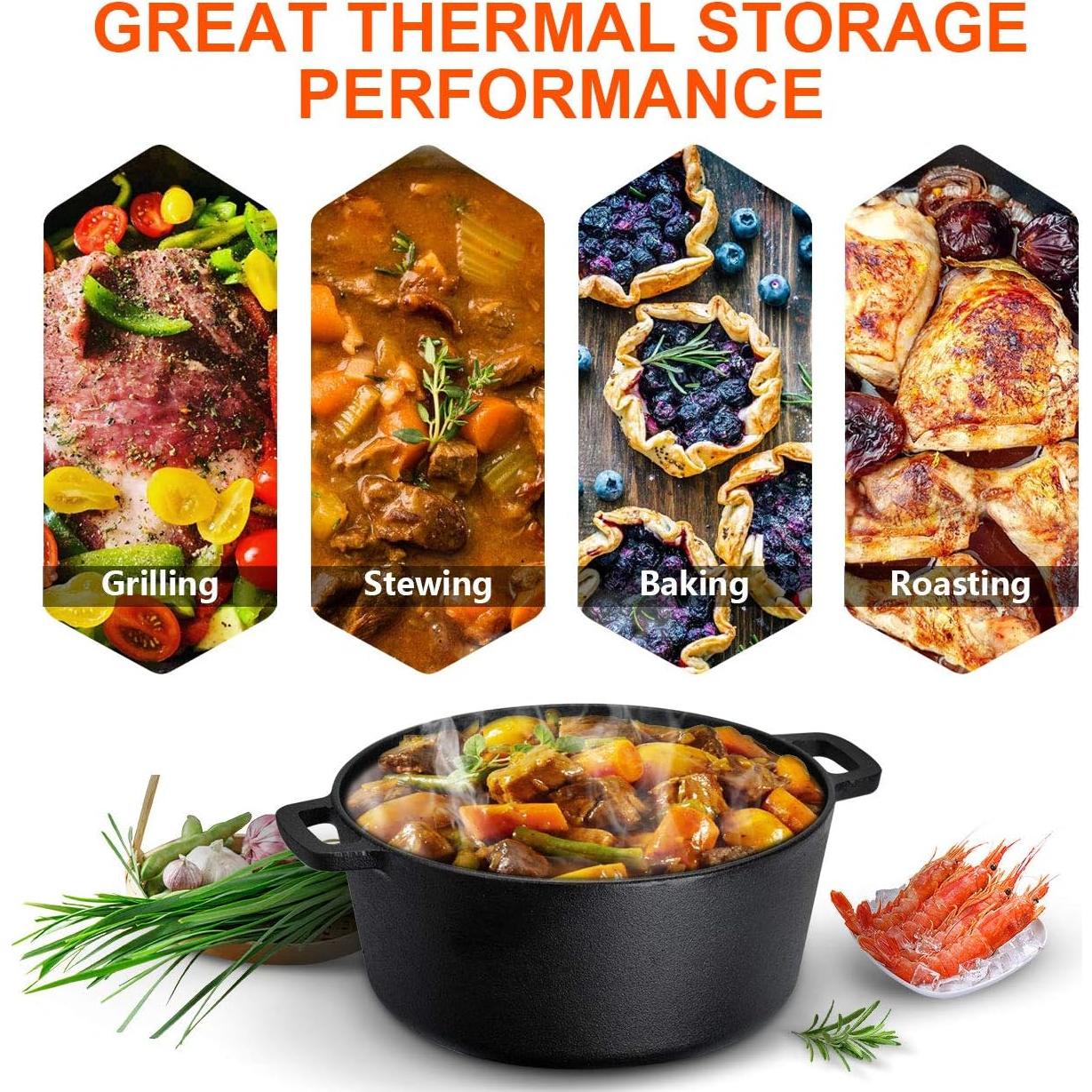 2 in 1 Pre Seasoned Dutch Oven with Skillet Lid for Induction, Electric, Grill, Stovetop, BBQ, Camping (5 Quart)