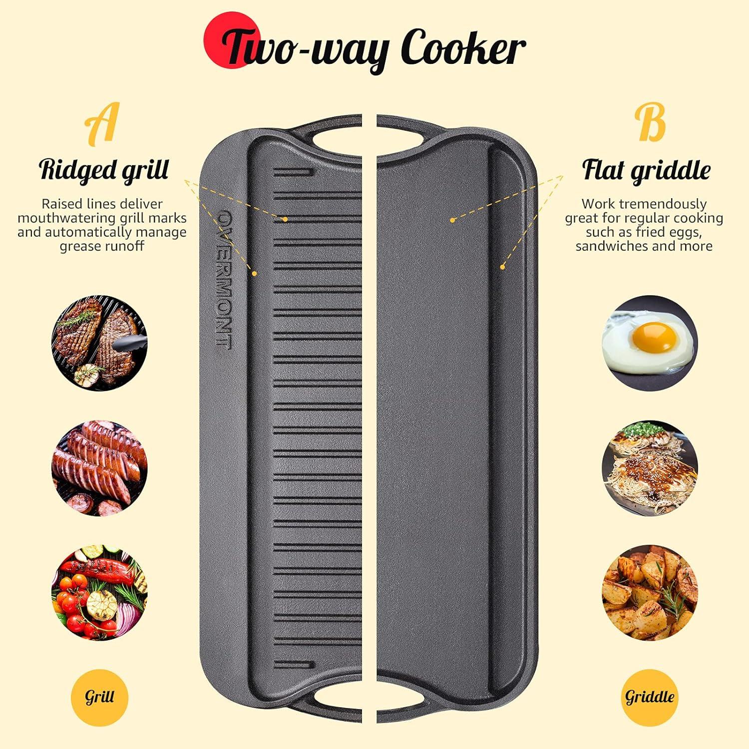 Sartén Grill Reversible Overmont de Hierro Fundido 43x25cm