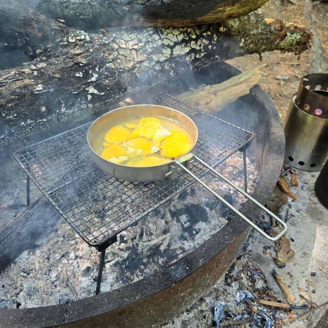 Camping Plate Titanium Pan Dish Plate with Handle & Mesh Bag, Large Reuseable Ultralight Dinner Plate for Camping Outdoors Backpacking (750ML)