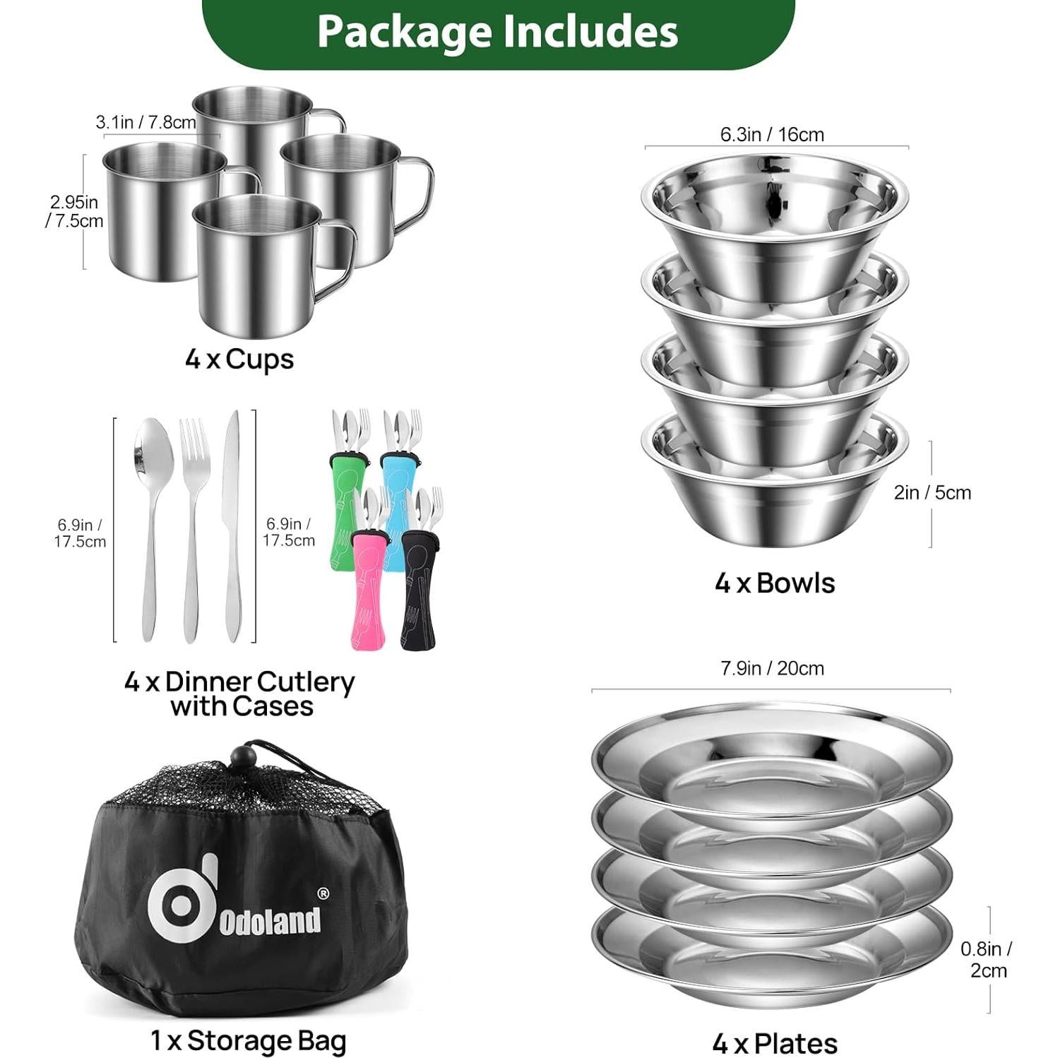 Kit de Utensilios de Camping Odoland 29 Piezas Acero Inoxidable