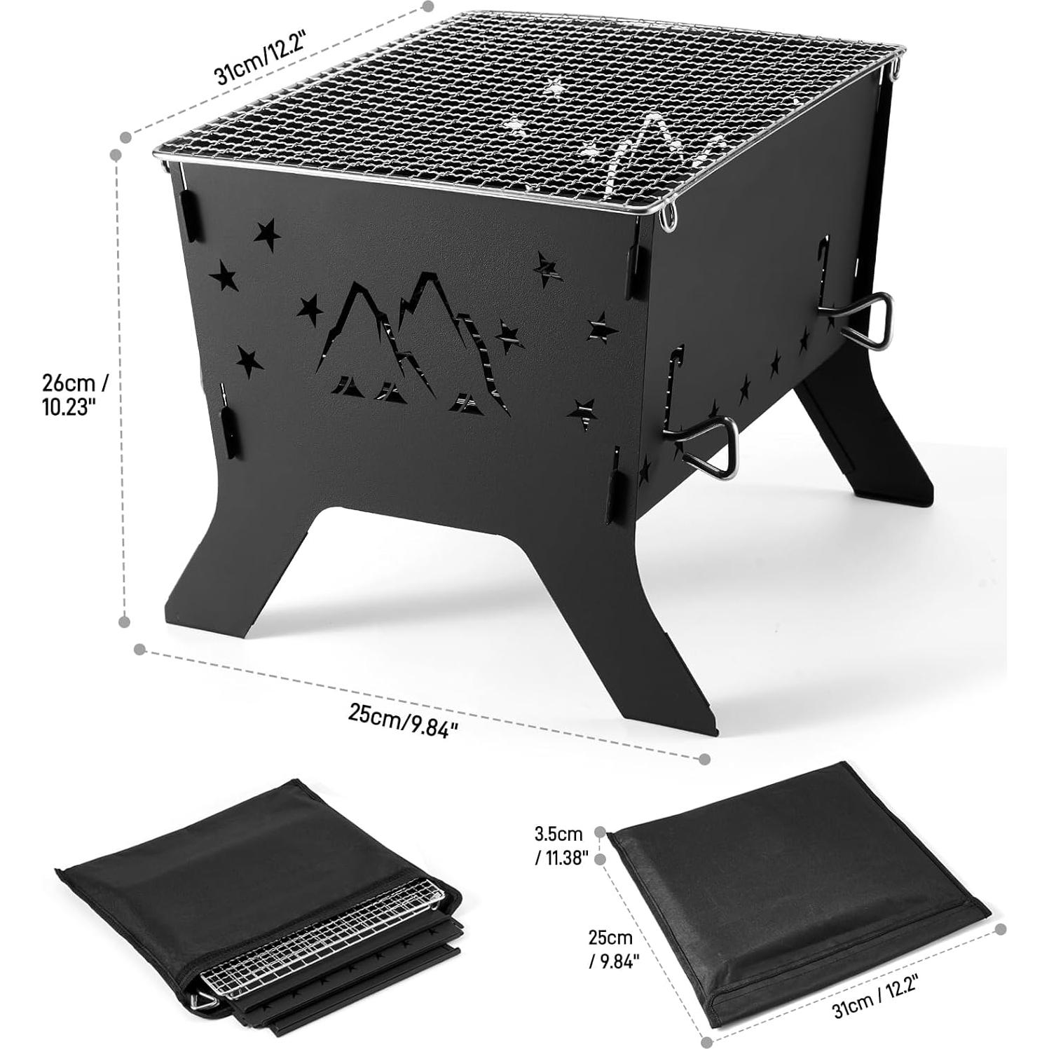 Parrilla de Camping Odoland Plegable Carbón 31x25cm con Bolsa