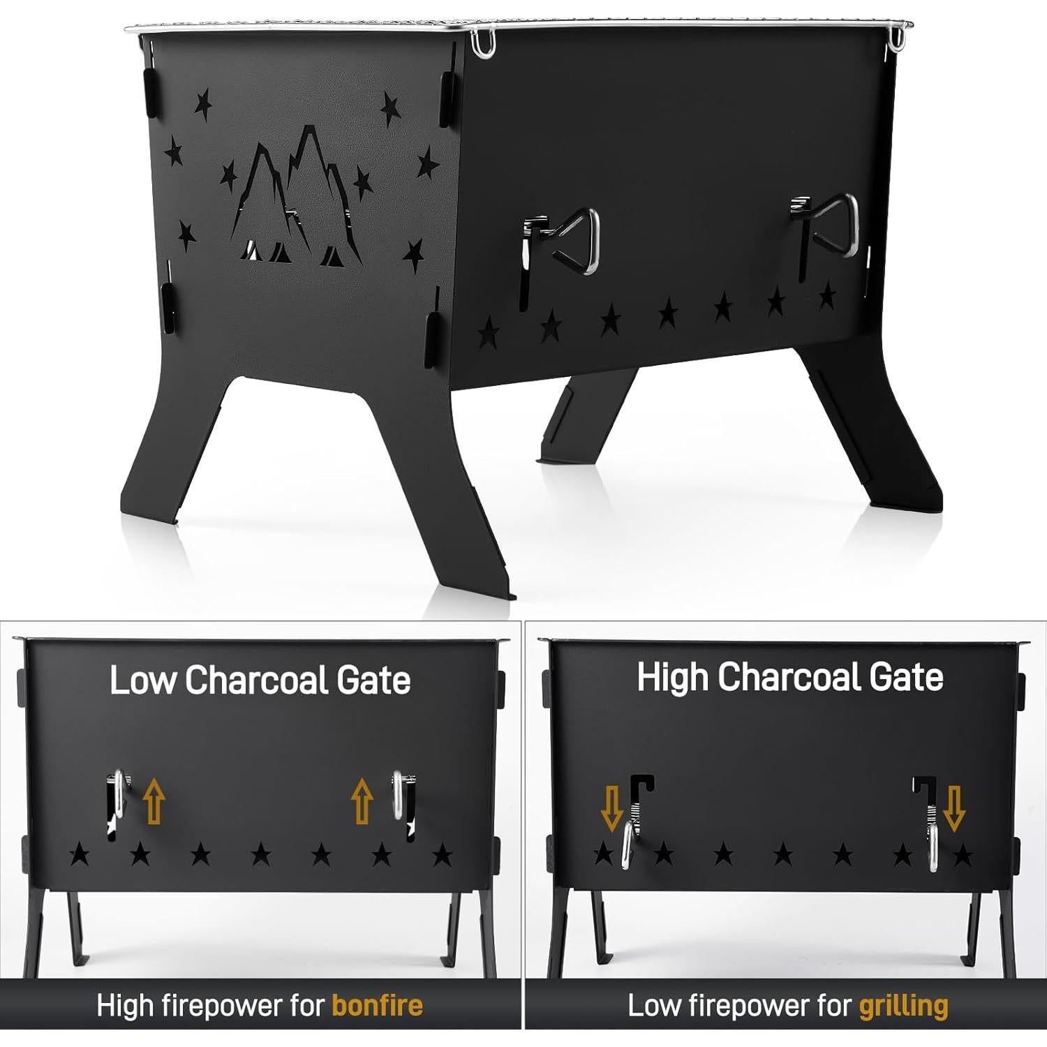 Parrilla de Camping Odoland Plegable Carbón 31x25cm con Bolsa