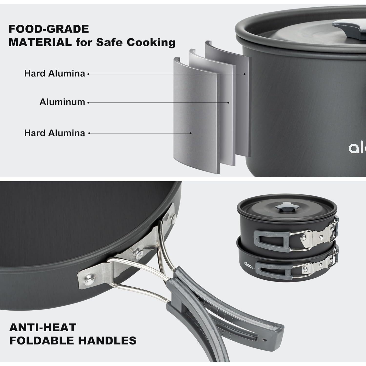 Juego de Utensilios de Camping Alocs 12 Piezas Aluminio