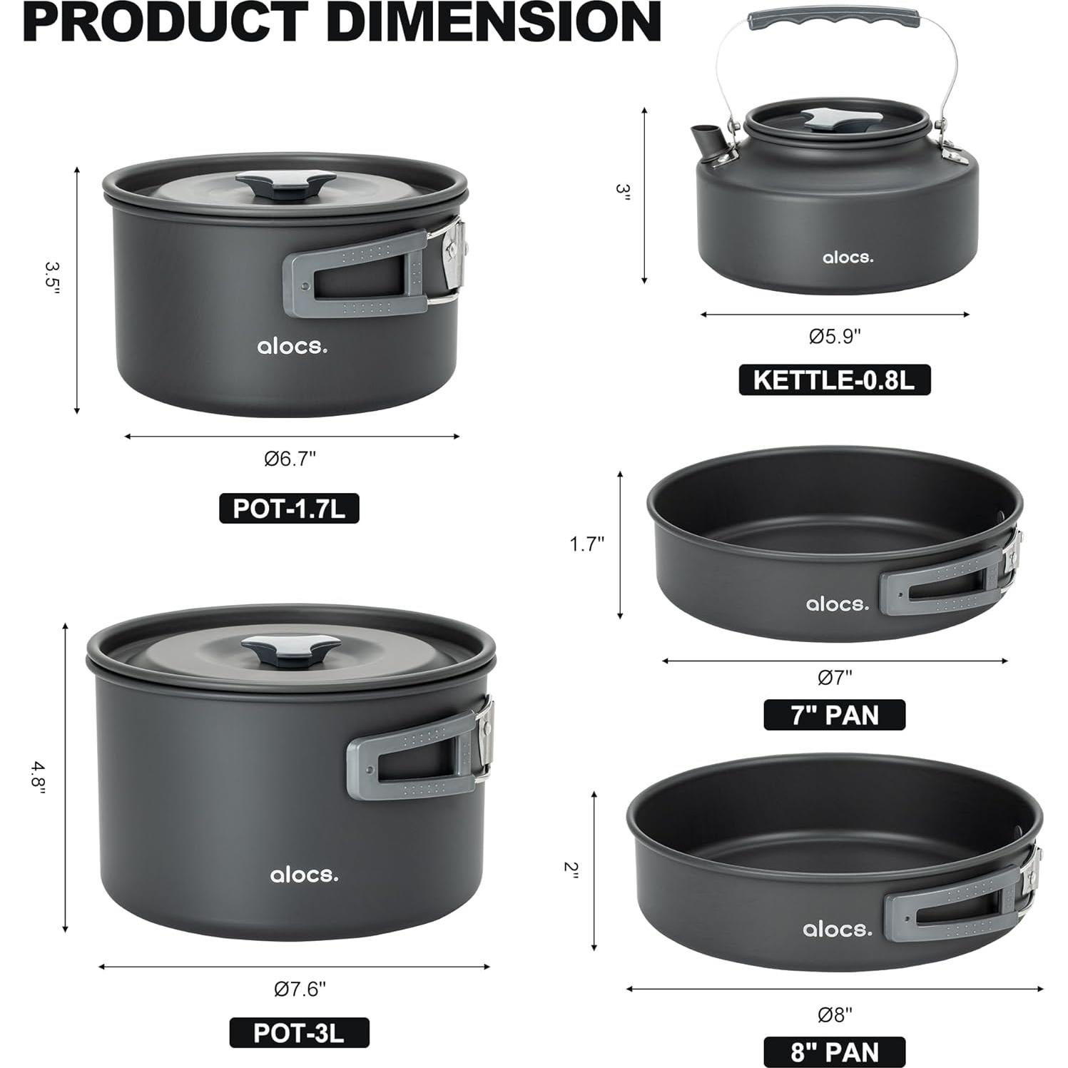 Juego de Utensilios de Camping Alocs 12 Piezas Aluminio