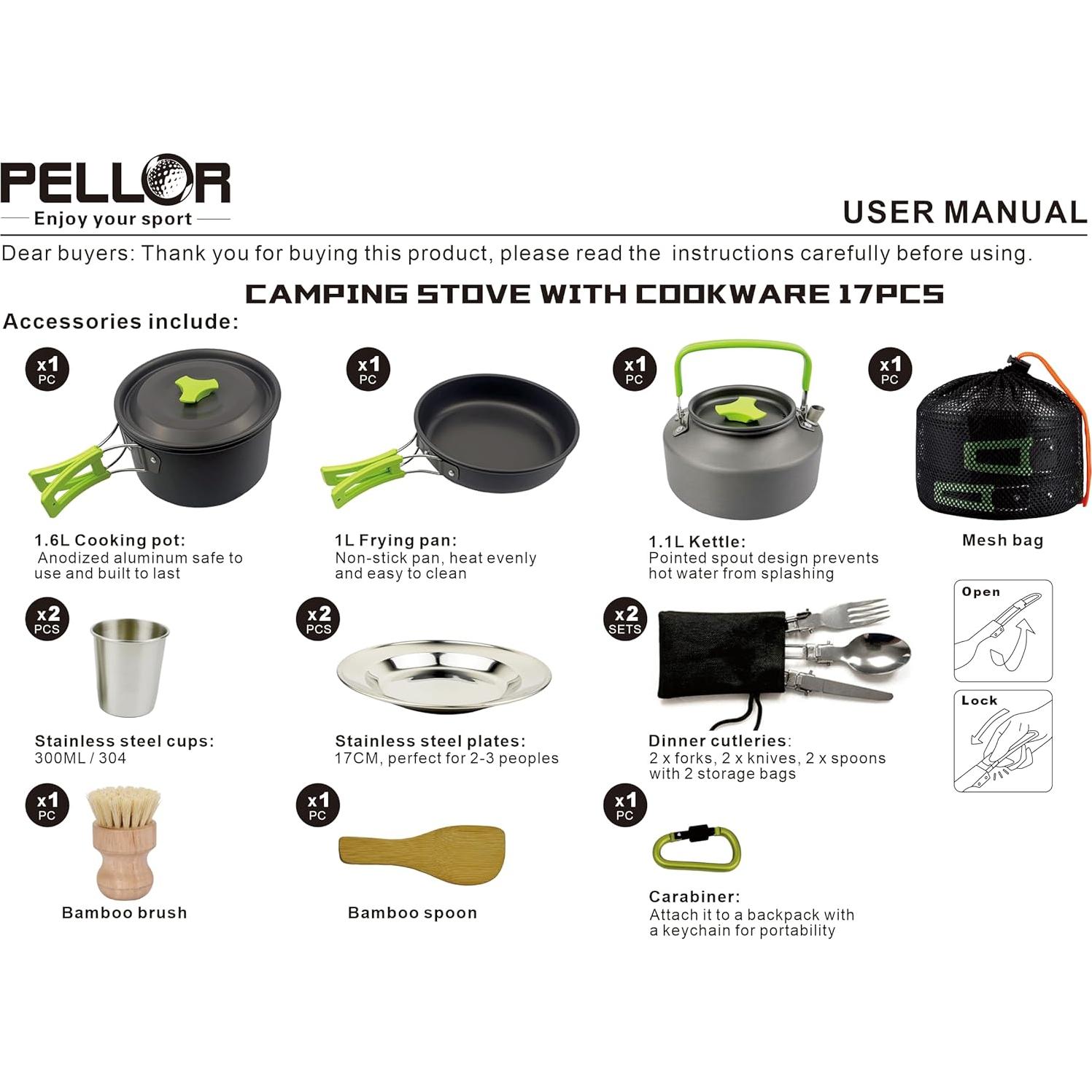 Conjunto de Utensilios de Cocina PELLOR 17 Piezas Camping